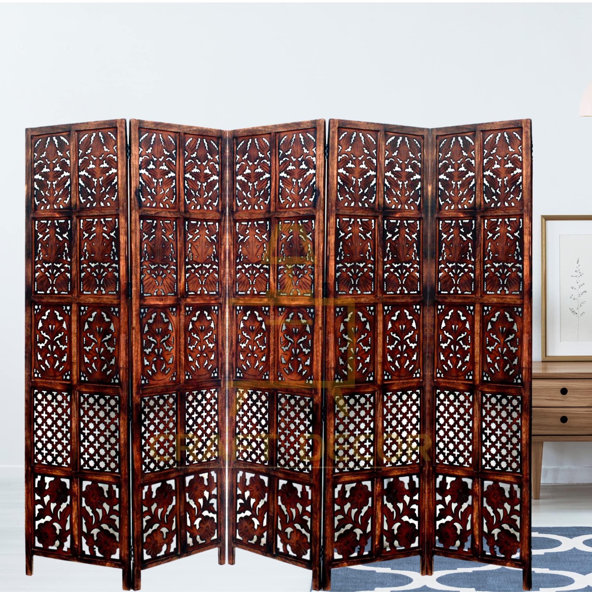 Wooden partition for Living Room | Wood Screen for Pooja Room | Hall Partition | Separator for Living Room | Modern Decorative Wall Divider | Folding Door Screen Kitchen | Foldable Panel