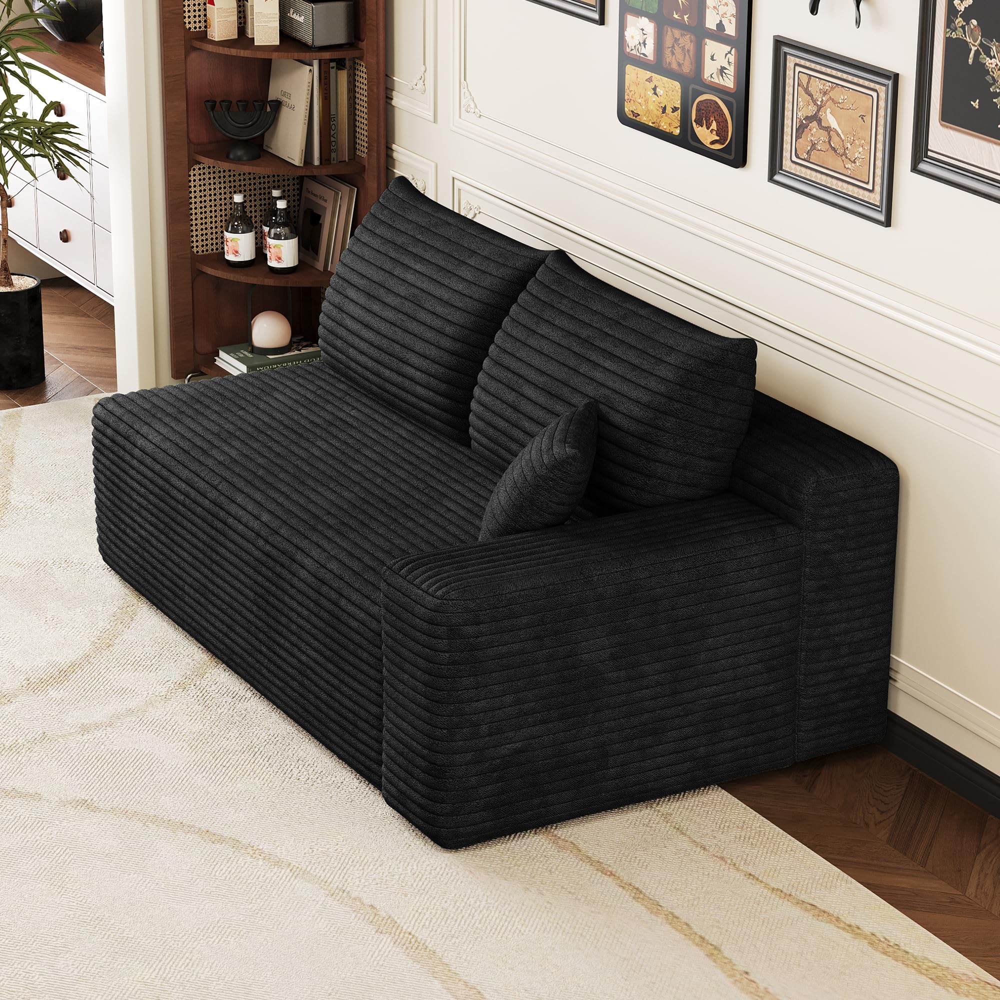 Sapgaks Canapé 2 Places Moderne 151 cm en Velours côtelé avec Assise Profonde,canapé modulaire,Noir-1