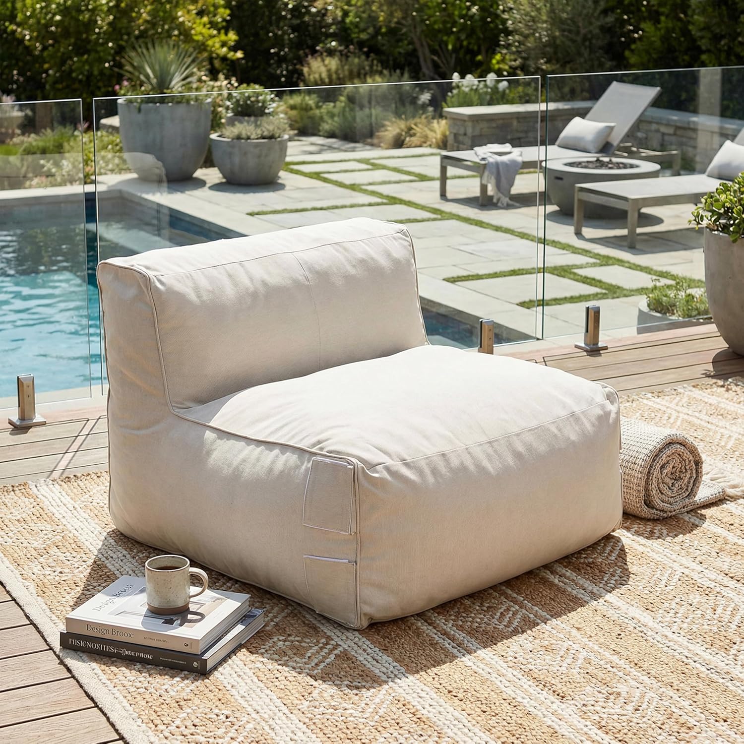 Christopher Knight Home Yanita Comfy Outdoor Bean Bag Chair, All Weather Bean Bag Chairs for Adults and Kids, Indoor/Outdoor Single Sofa, Patio Lounge Chair, Modern Outdoor Lounge Seating, Beige