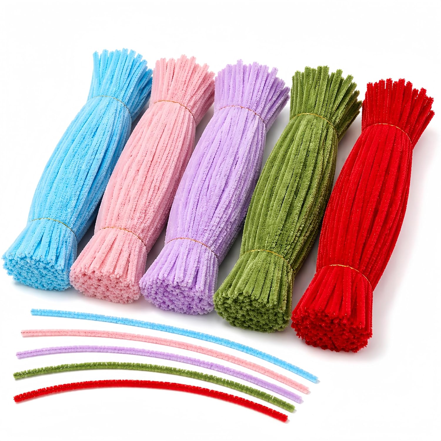 Chenille Stems Pipe Cleaners 500 Pcs - Bulk Colorful Fuzzy Craft Supplies Bendable Fuzzy Stems for DIY Arts, Classroom Projects, Christmas Decorations, Flower Making