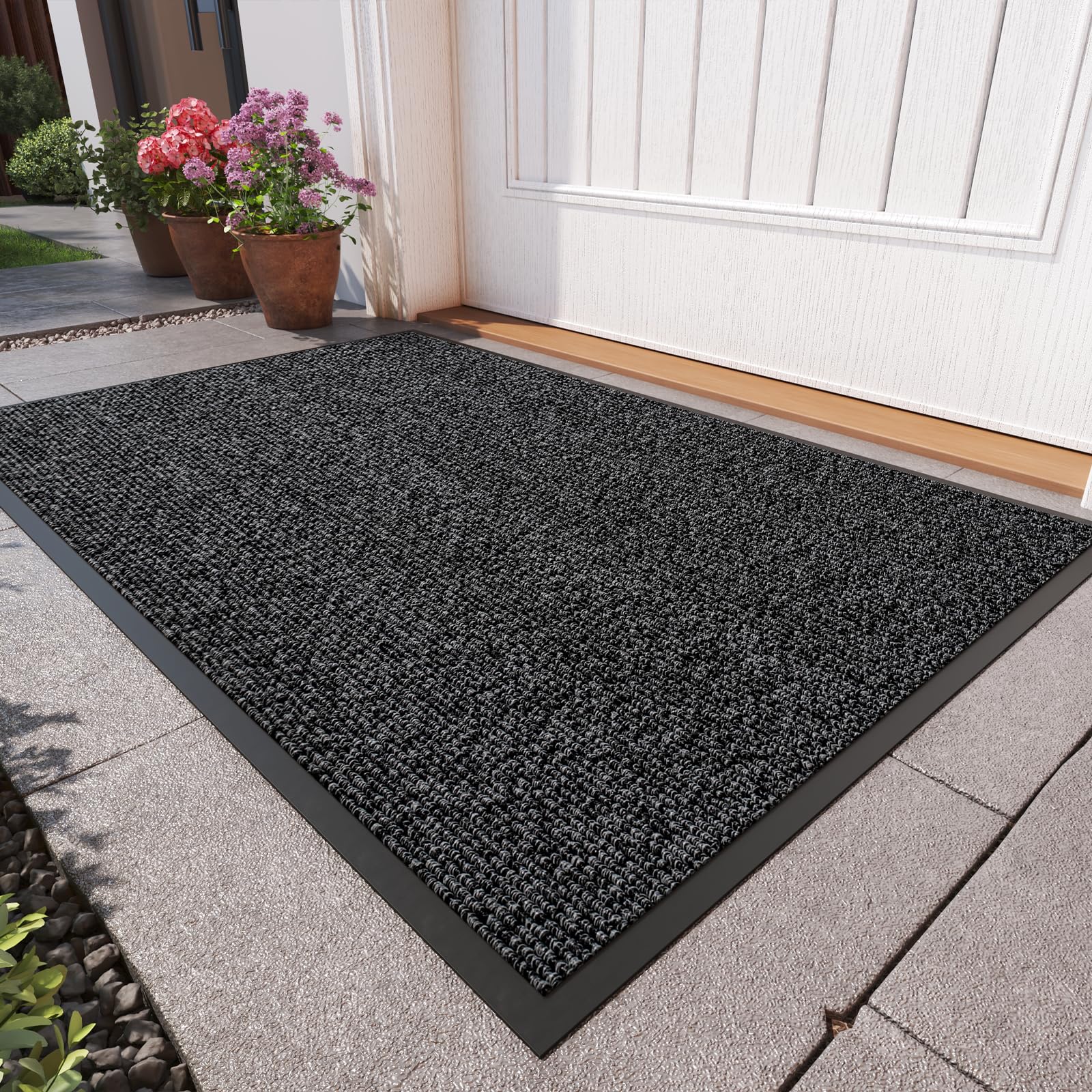 Dirt Trapper Door Mat, 24"x35" Front Door Mat Outside Entrance Grey