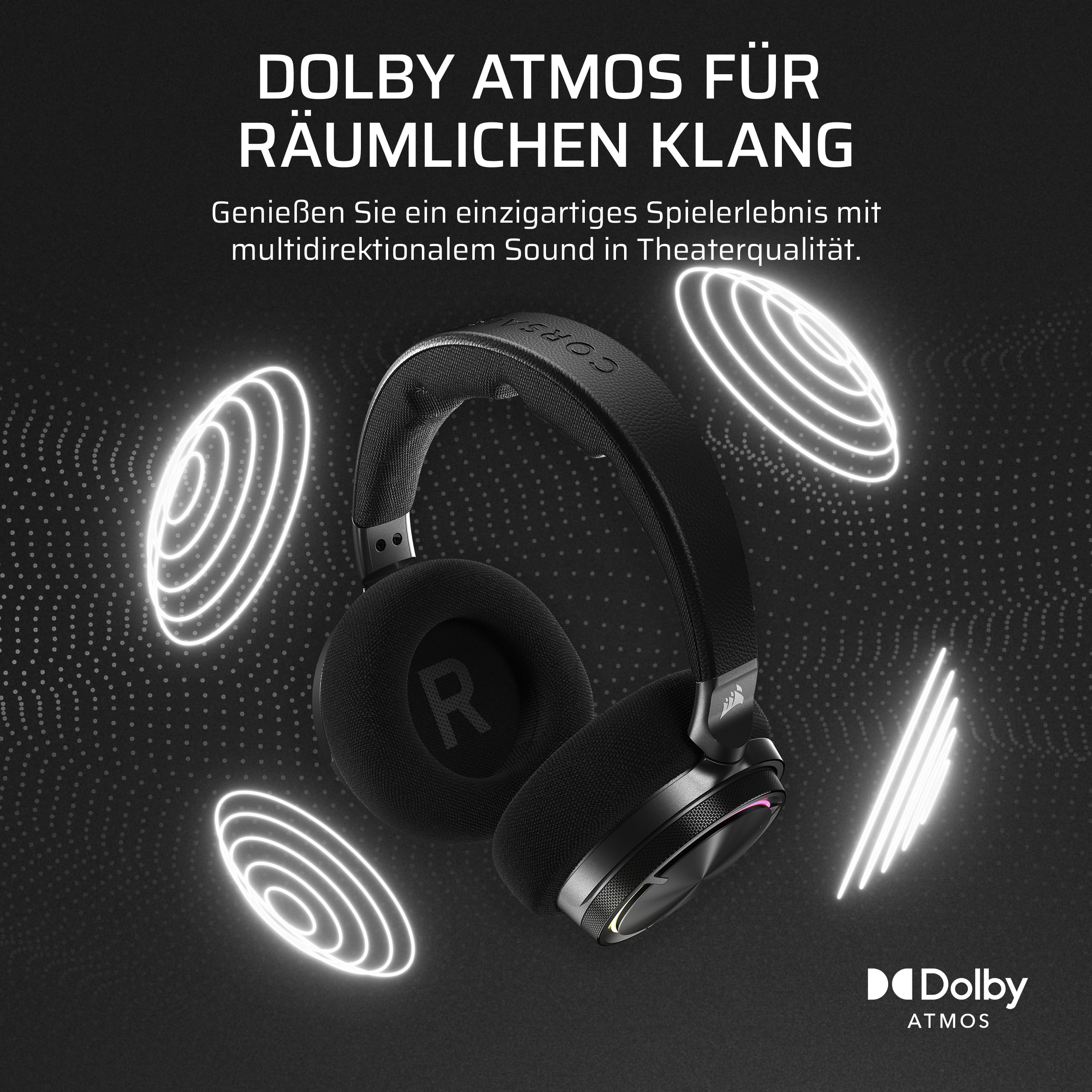 Corsair Virtuoso MAX Wireless Gaming-Headset mit Bluetooth, Dolby Atmos, Aktive Geräuschunterdrückung, Kohlenstoff
