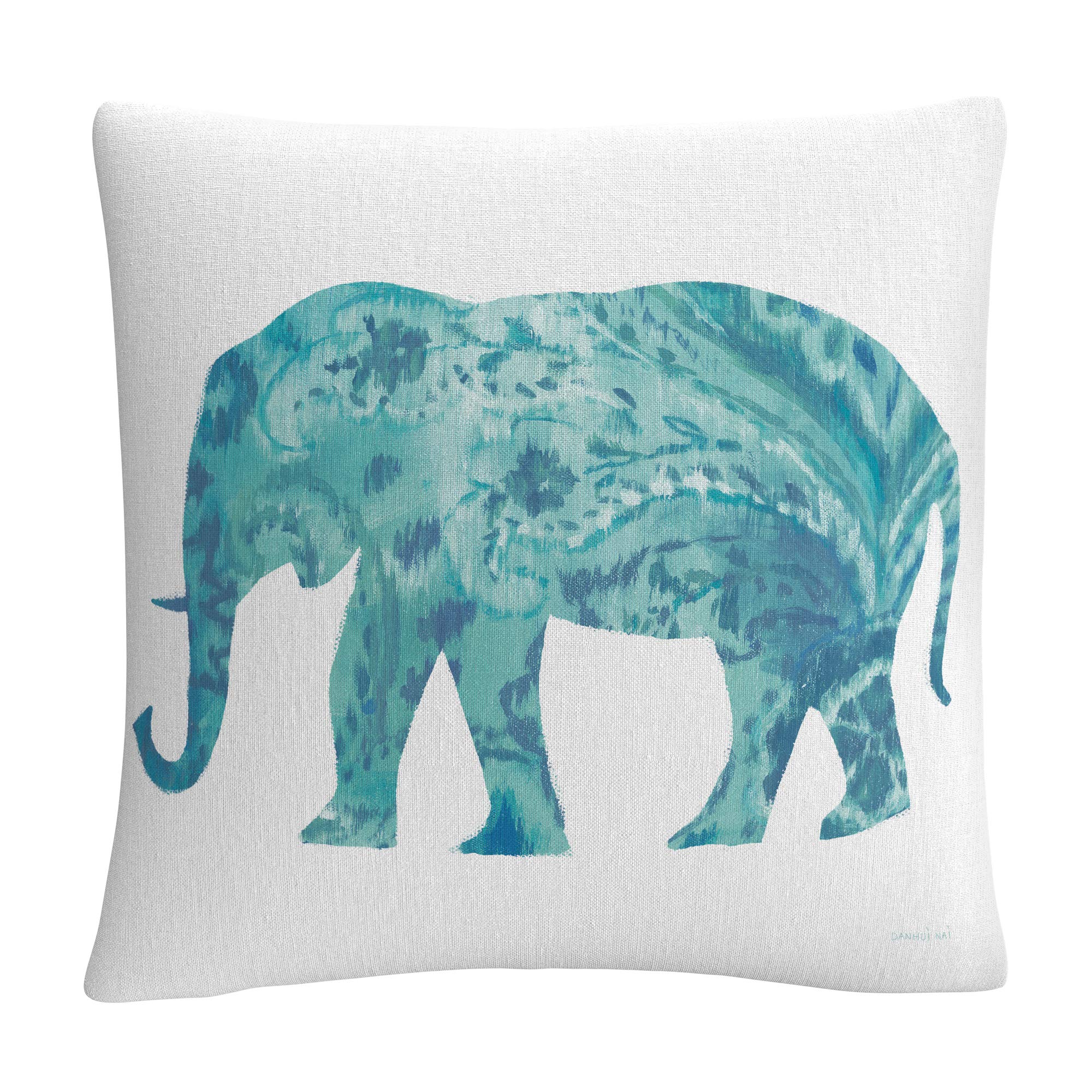 Trademark Fine Art Boho Teal Elephant II by Danhui NAI 16x16 Decorative Throw Pillow