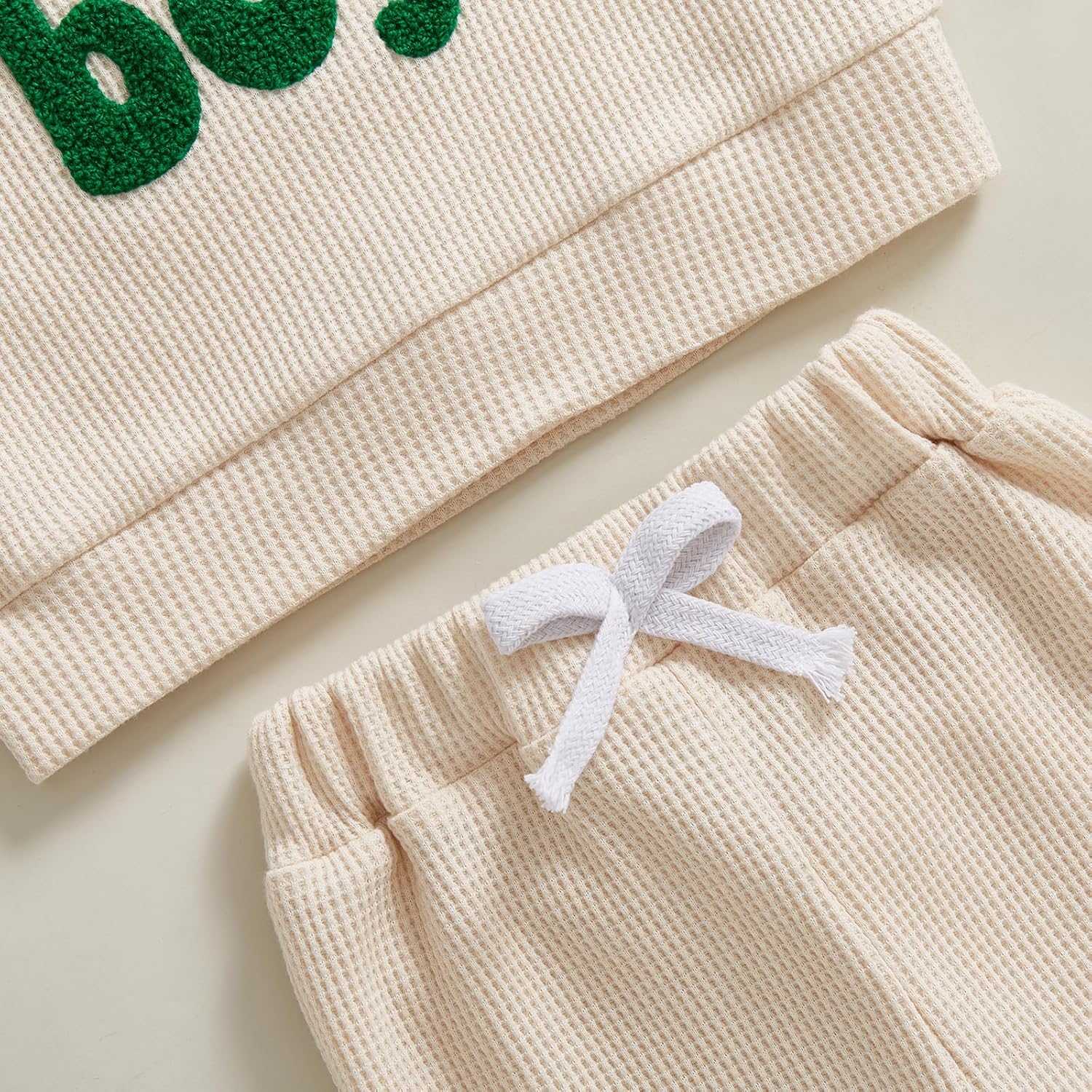 Toddler Baby Boy St Patrick's Day Outfit Embroidery Waffle Knit Sweatshirt Pants Set Infant Boy Cute Clothes - Image 5