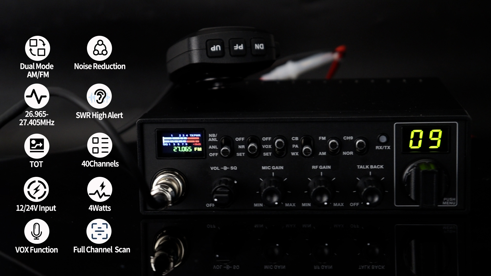 40 Channel CB With Magnetic Mount ABBREE Professional With Magnetic ...