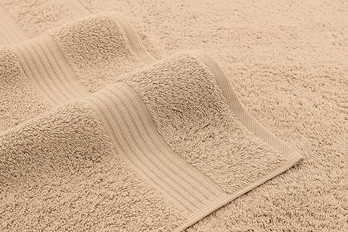 Miniatura 3 de American Veteran Towel, Paquete de 4 toallas de baño turcas 100% algodón para baño, 27 x 54 pulgadas, extra grandes, de secado suave, color beige