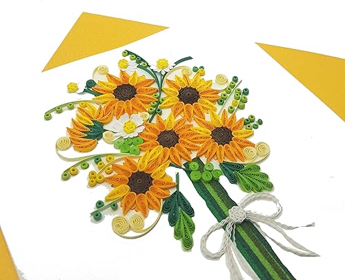 Miniatura 4 de QUILLCRAFT Tarjeta Quilling de girasol, tarjeta con relleno de artesanía artística, tarjeta de felicitación de temporada para todas las ocasiones