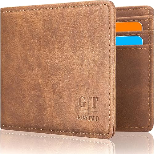 Gostwo - Cartera minimalista delgada en piel vacuna auténtica, funda para tarjetas de identificación, bloqueo RFID.