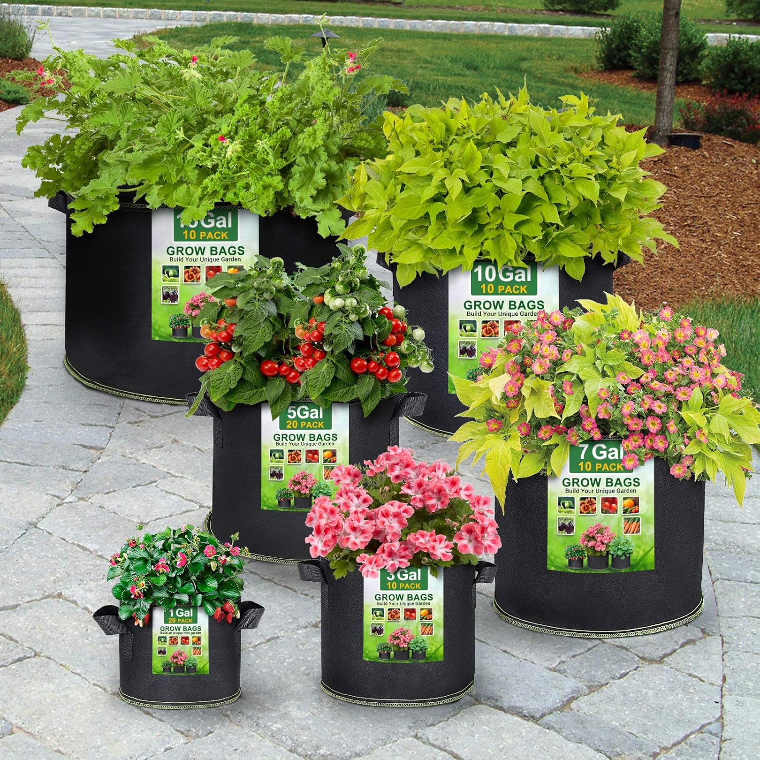 SunArea 10-Pack 10 Gallon Grow Bags, Thickened Nonwoven Aeration Fabric Pots with Reinforced Handles, Heavy Duty Plant Grow Bag for Gardening : Patio, Lawn & Garden