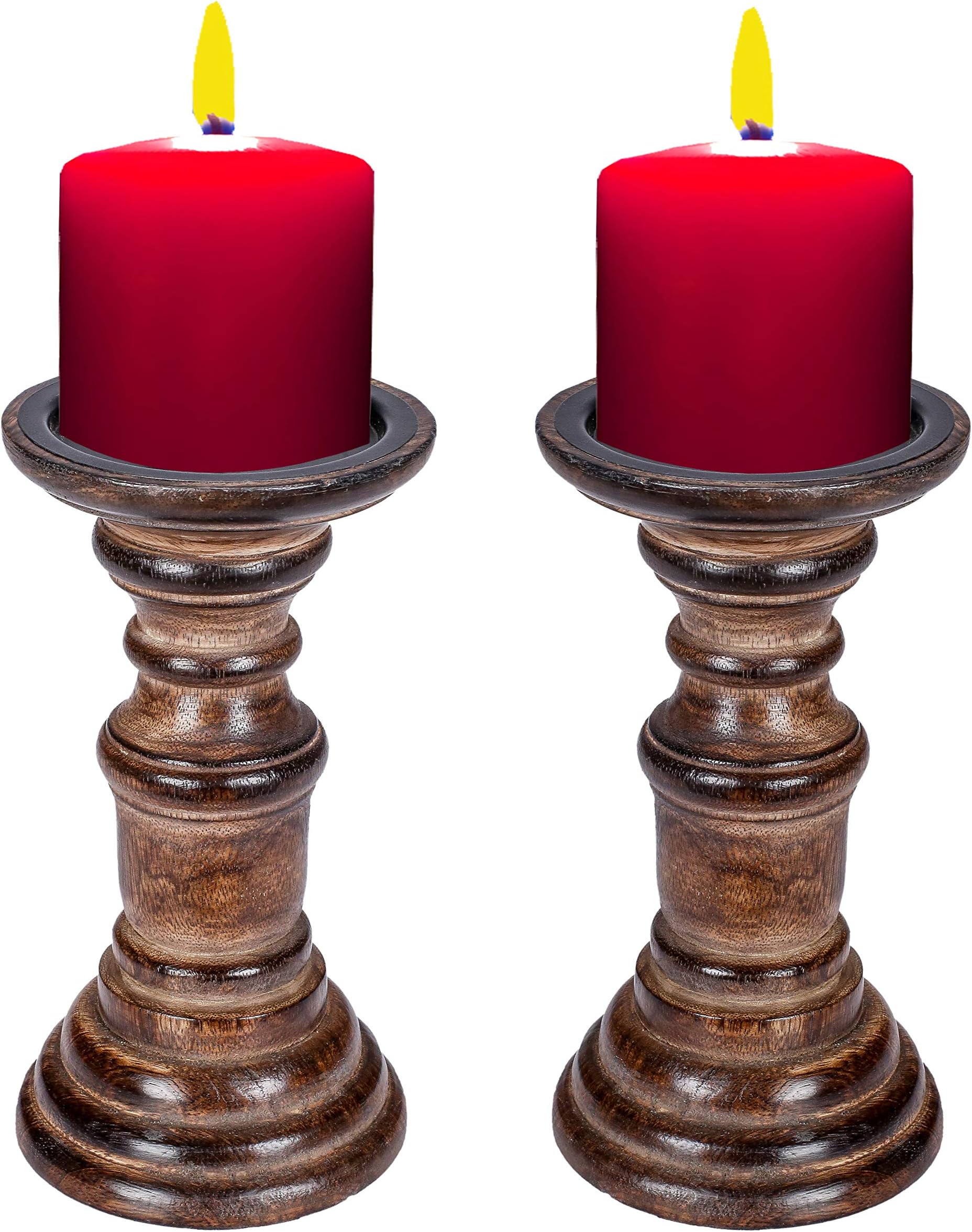 Candle Holder,Wood Candle Holder,Burnt Wooden Candle Holder,Candle Holders,Farmhouse Candle Holder,Candle Holder Set of 2,Wood Pillar Candle Holder,Height 7.5 inch Set of 2, Burnt