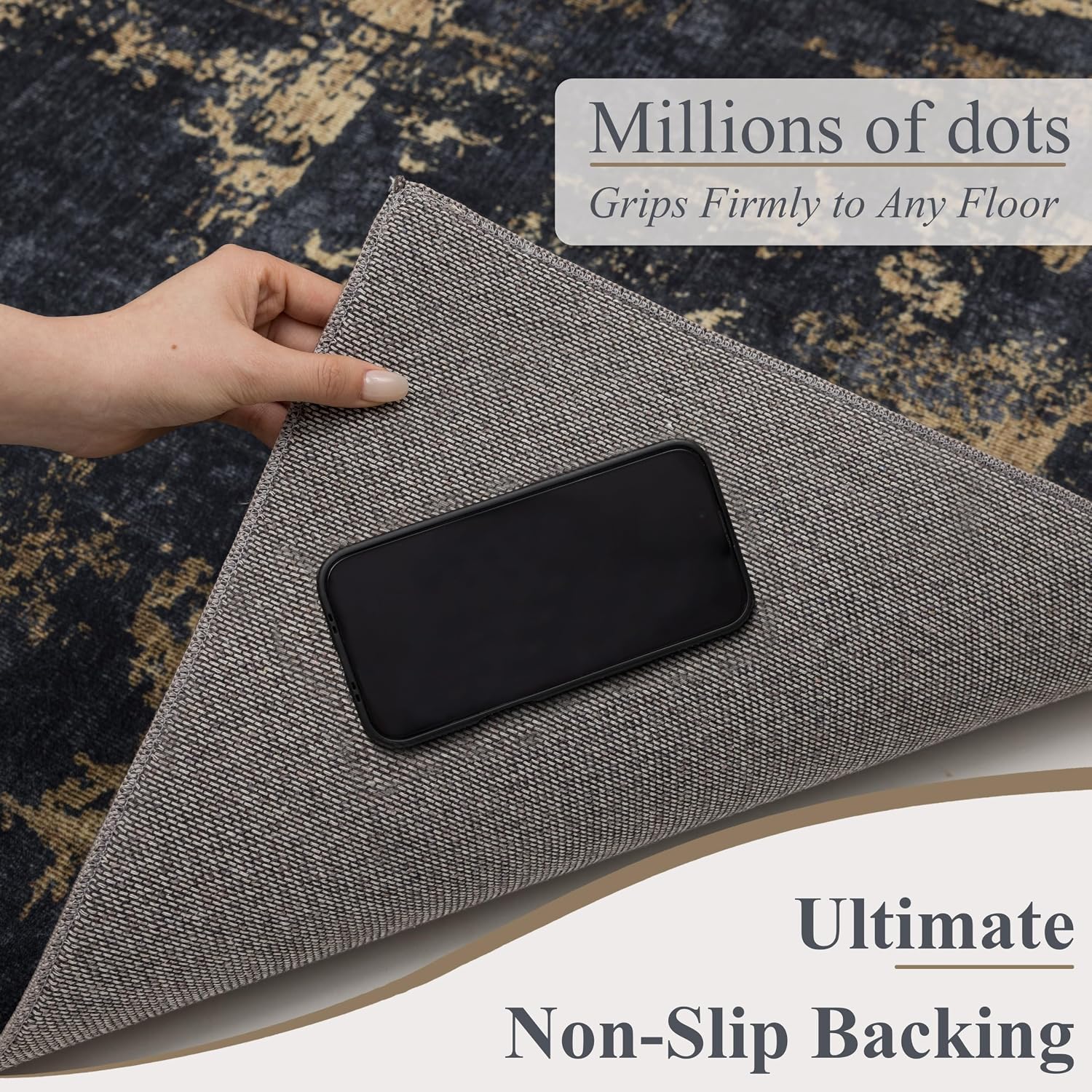 Sasttie 3x5 Entryway Area Rug, Modern Abstract Small Carpet, Black & Gold image 3