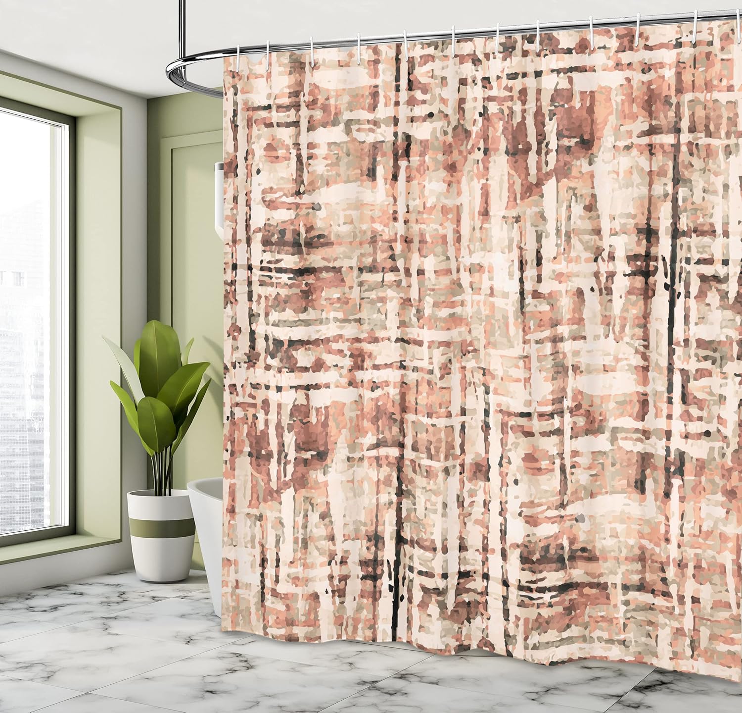 Ambesonne Grunge Shower Curtain, Abstract Paint Manifold Complicated Mixed and Lines Print Illustration, Cloth Fabric Bathroom Decor Set with Hooks, 69" W x 70" L, Pale Rust Almond