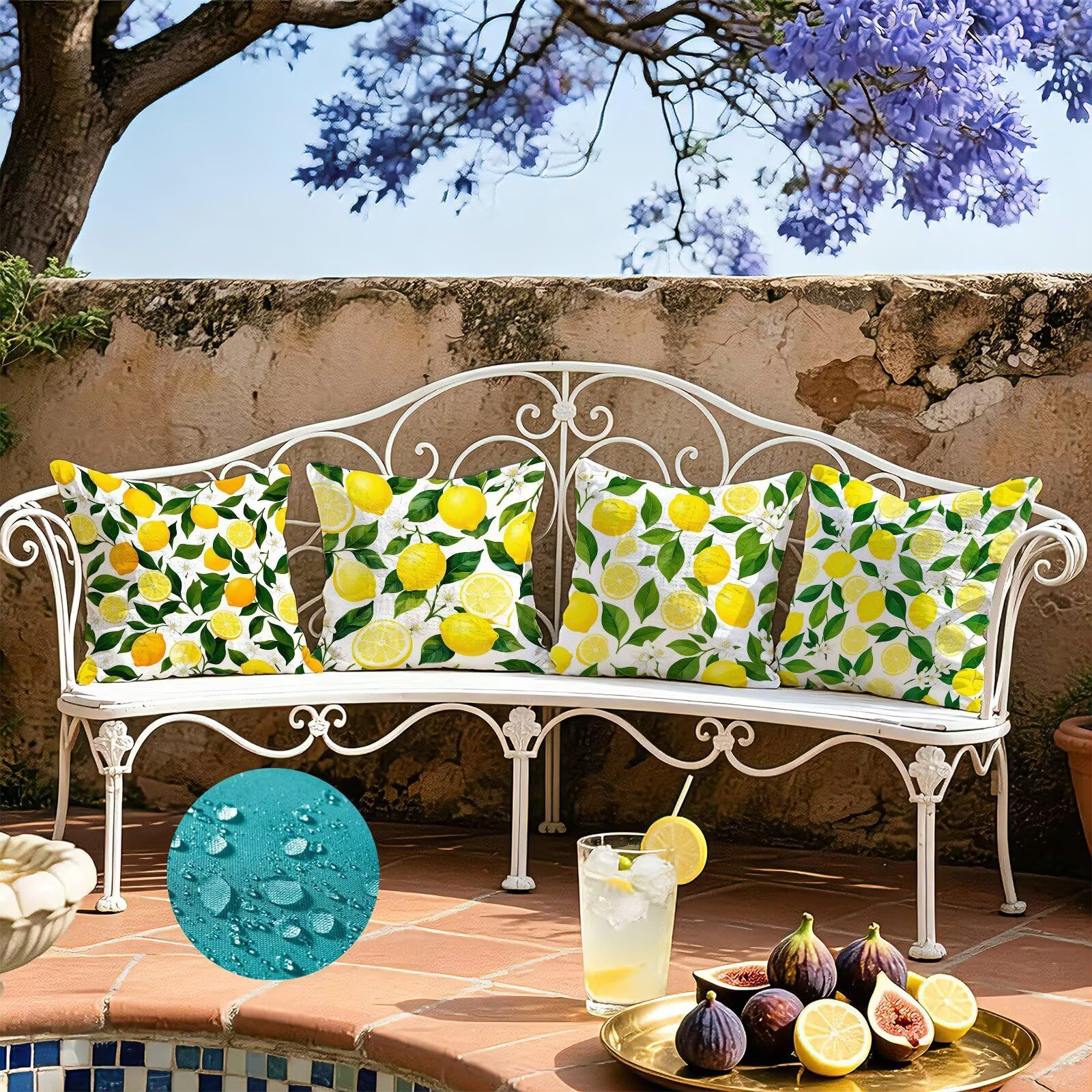 Giallo Federe Cuscini Divano 50x50cm, Cuscini da Esterno Set de 4, Cod-143 | Velour Copricuscini Decorativi Letto Arredo, per Letto, Soggiorno, Giardino, Esterno, Casa Decorazione Set di 4 Pianta