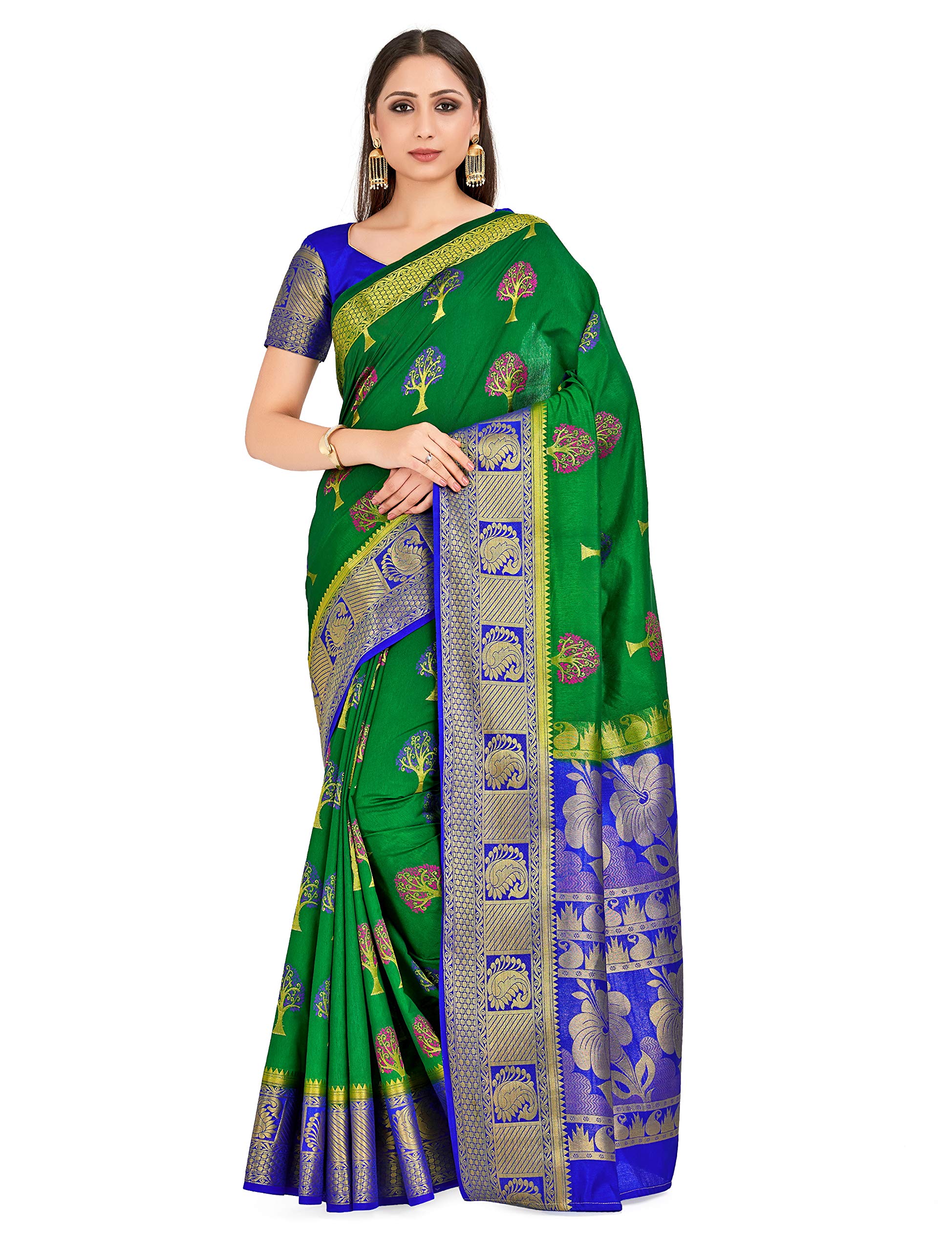 MimosaWomen's Paithani Art Silk Saree With Unstitched Blouse Piece (4629-2553-2D-GR-RB_Green), Green, One size