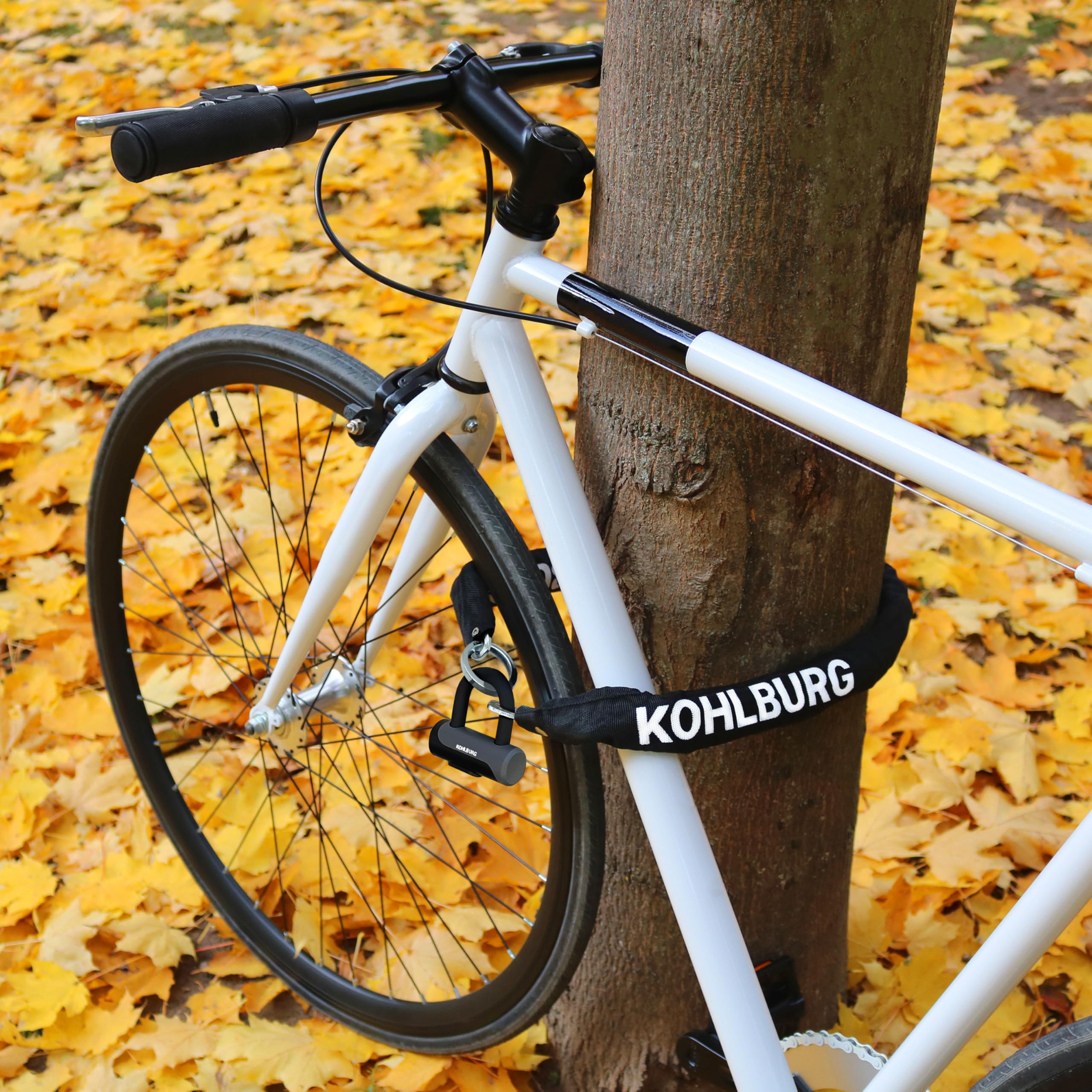 KOHLBURG Lucchetto a catena sicuro [7 mm di spessore in acciaio al titanio, con anello extra, lunghezza 85 cm, lucchetto per bicicletta con serratura extra con chiave [4 x] come lucchetto per