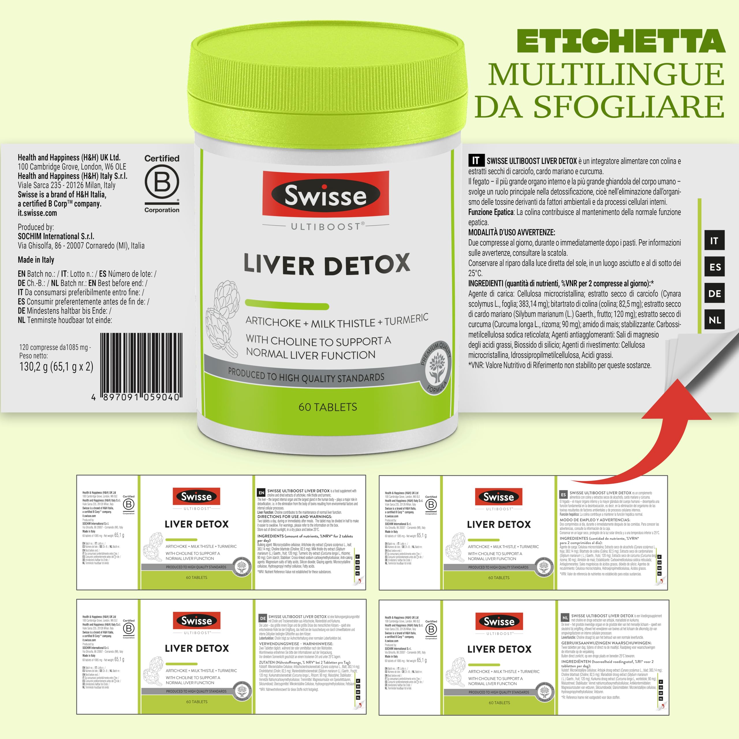 SWISSE Detox - Colina Integratore con Cardo Mariano, Curcuma ed Estratto di Carciofo, Integratori Alimentari per Supporto Funzione Epatica - 120 Compresse Rivestite, Facili da Deglutire, Made in Italy