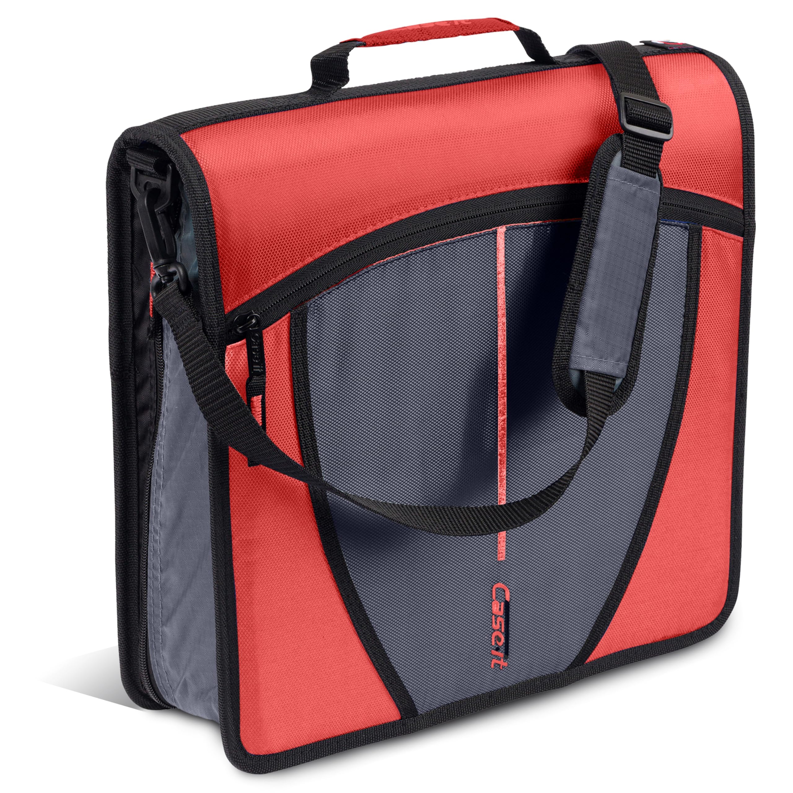 Case-it Mighty Zip Tab School Zipper Binder | 3-Inch O-Rings, 600-Sheet Capacity, 5-Subject Expanding File Folder, Multiple Pockets & Storage Organizer, Shoulder Strap | D-146 Coral