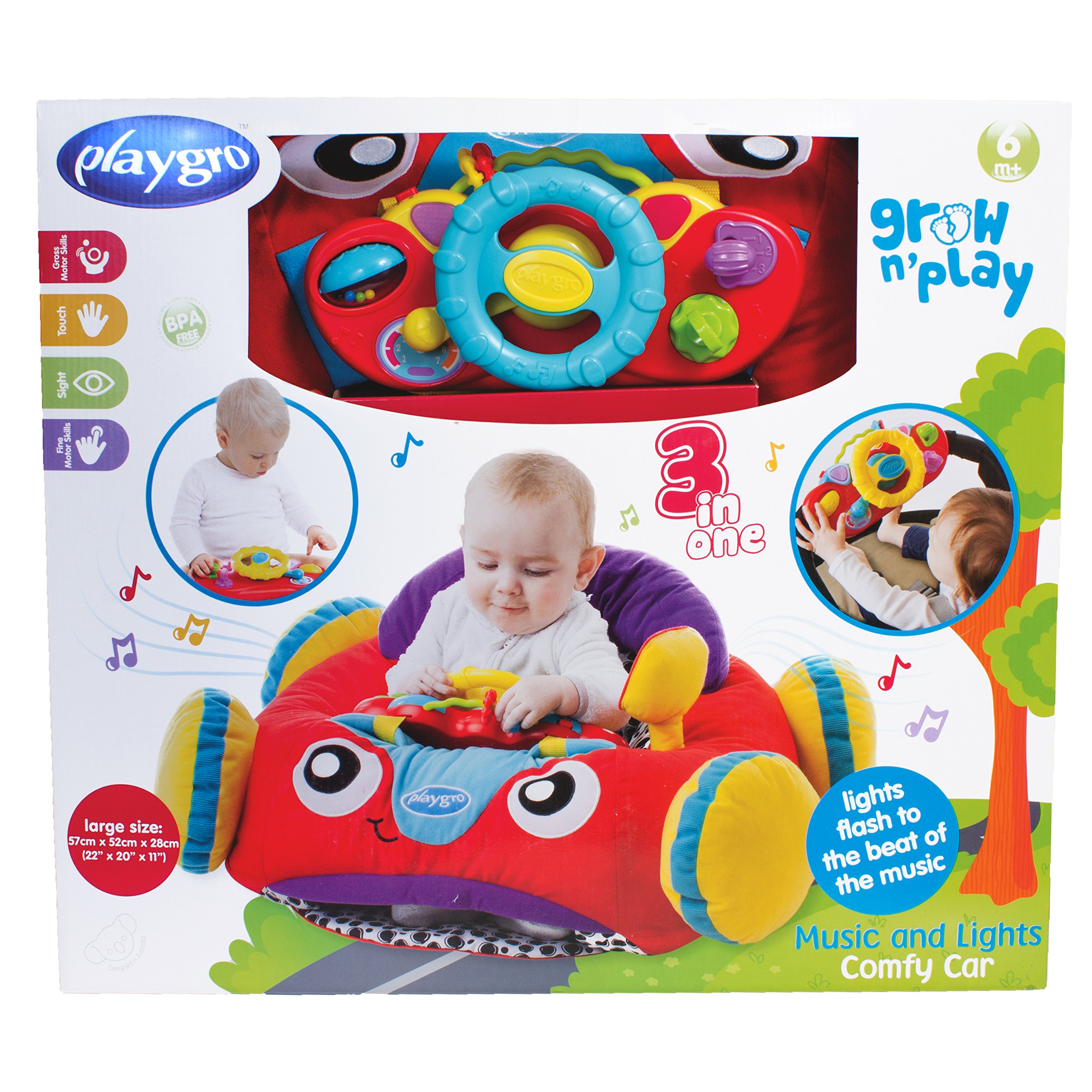 Playgro Auto di Peluche con Musica ed Effetti di Luce, in una Confezione Sostenibile che Può Essere Spedita