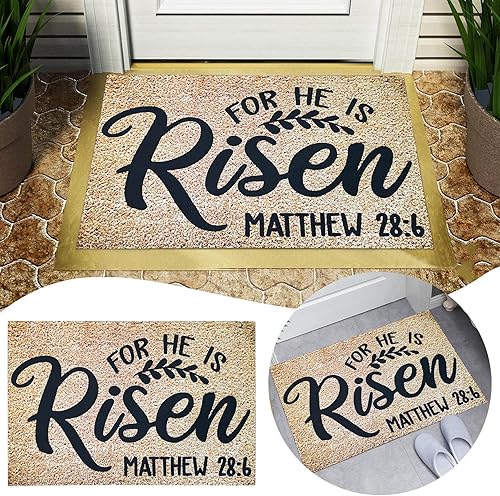 Miniatura 4 de TUKENCE - Tapetes antideslizantes de bienvenida con texto en inglés He is Easter Risen, tapete de bienvenida para interiores y exteriores, 16 x 24