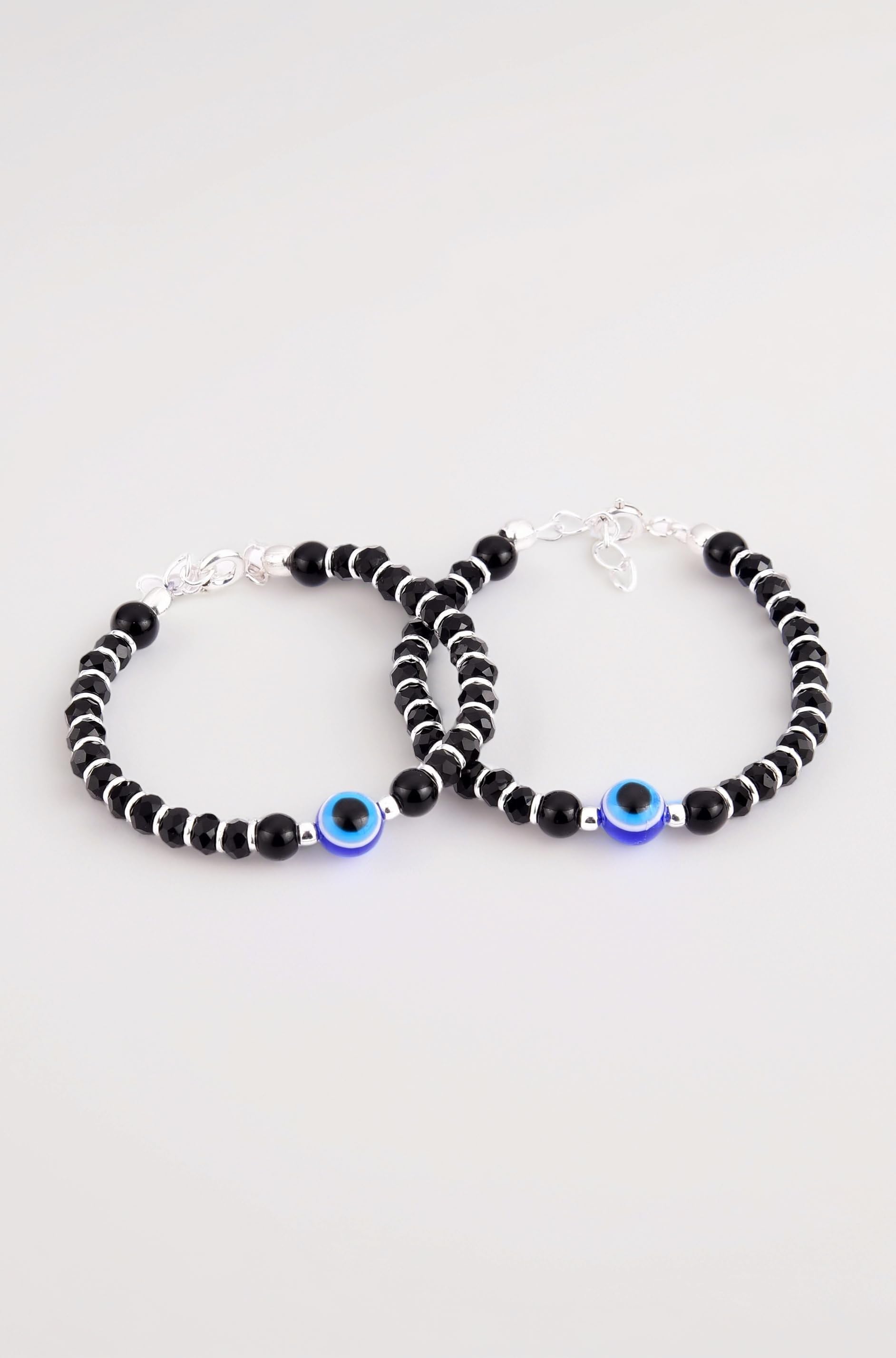 925 Pure Silver Baby Rakhi Nazariya Bracelet for Baby Boys & Girls | Black Beads Crystal Evil Eye Kada | First Rakshabandhan Gift for Newborn, Infant, Toddler