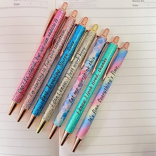 Miniatura 3 de Juego de 7 bolígrafos divertidos para uso diario diferentes palabras que describen la mentalidad cómoda escritura de tinta negra punta media 0039in