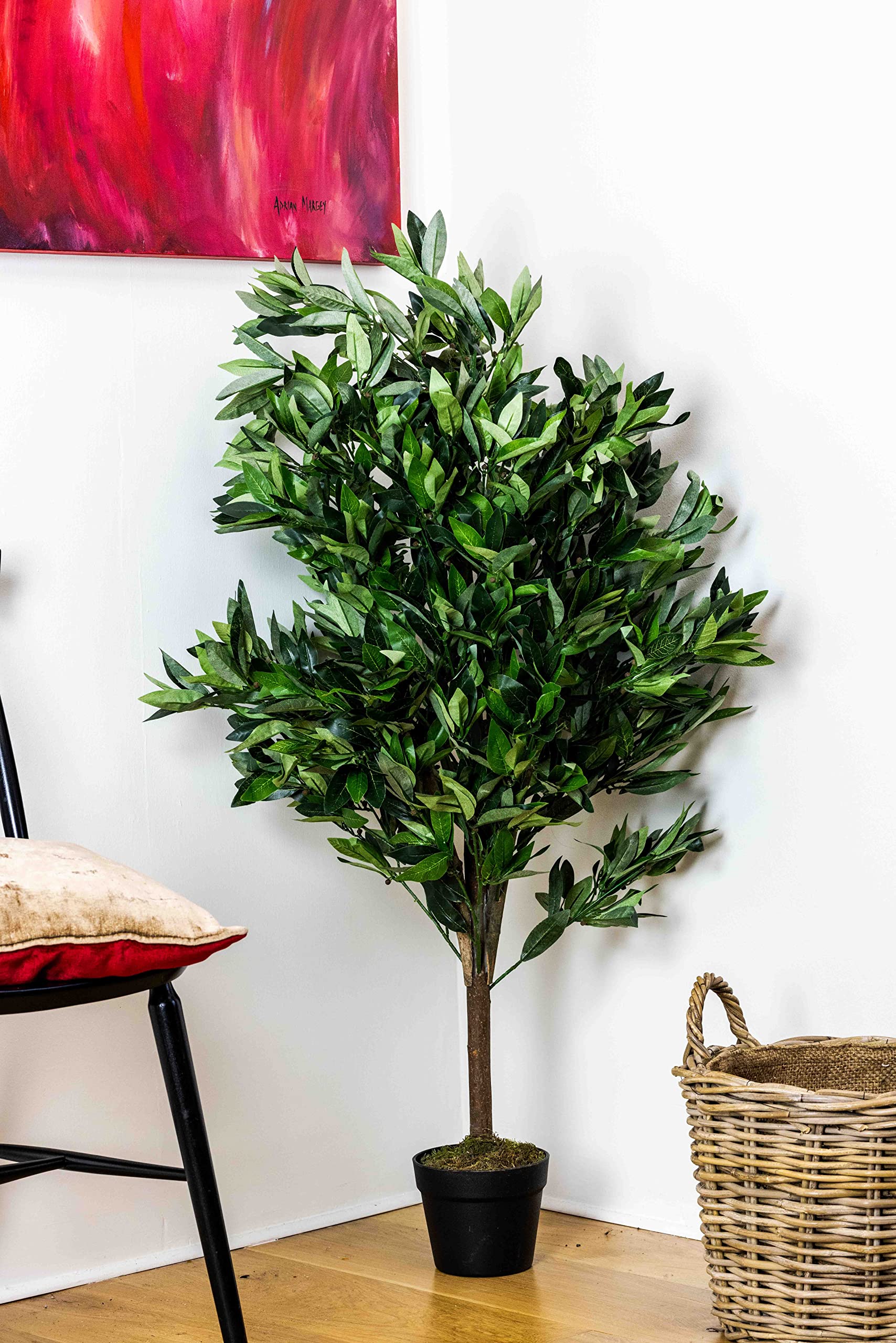 Tradala 4’ Lush Artificial Pyramid Bay Tree 120cm / 4ft Tall with Real Wood Trunk - For Home Living Room Indoors