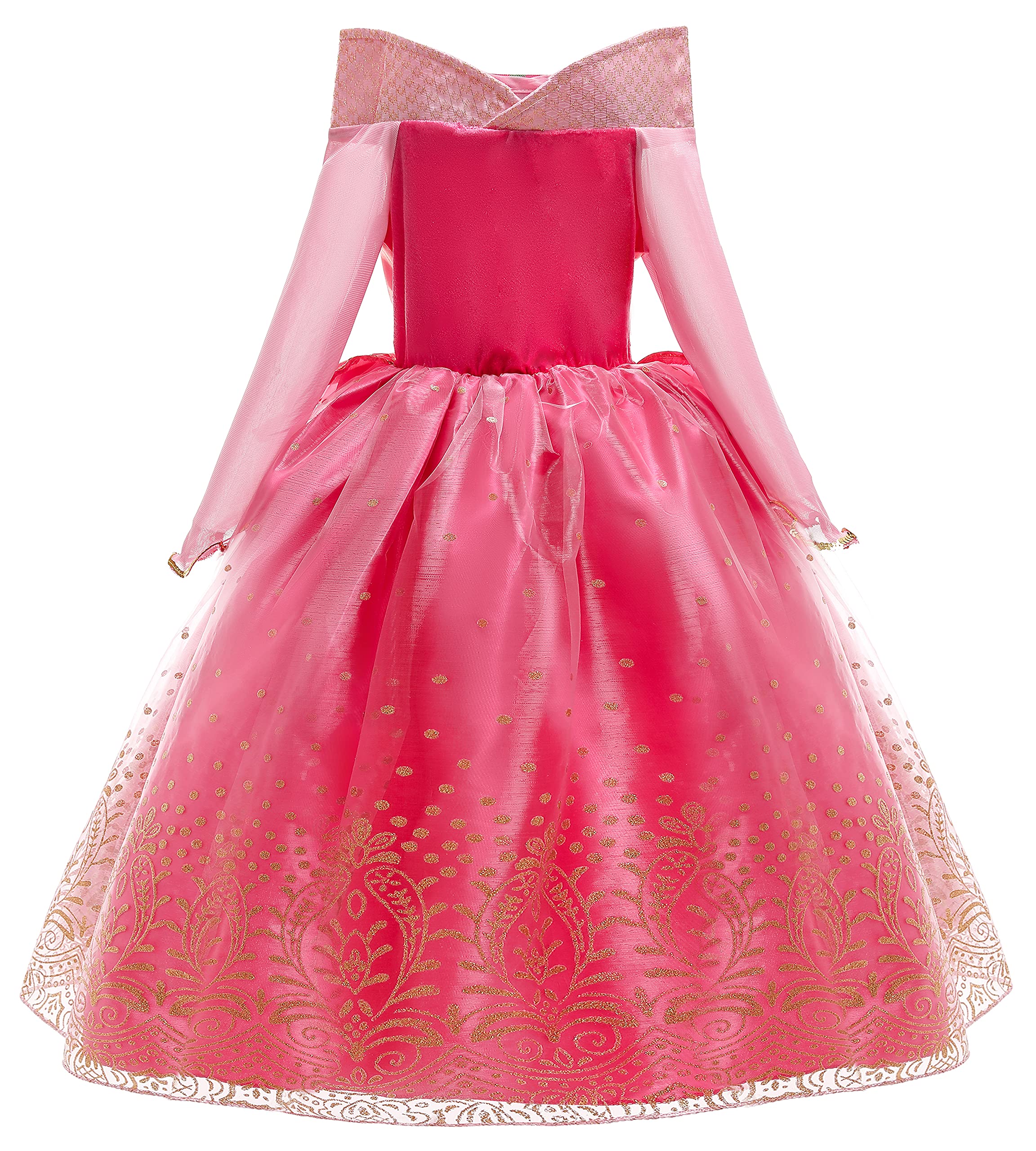 YOSICILCostume da Principessa Aurora per Ragazze Costume da Bella Addormentata a Maniche Lunghe con Accessorio 6 Pezzi Cosplay Compleanno Festa Halloween Natale,Rosa-6PS,150