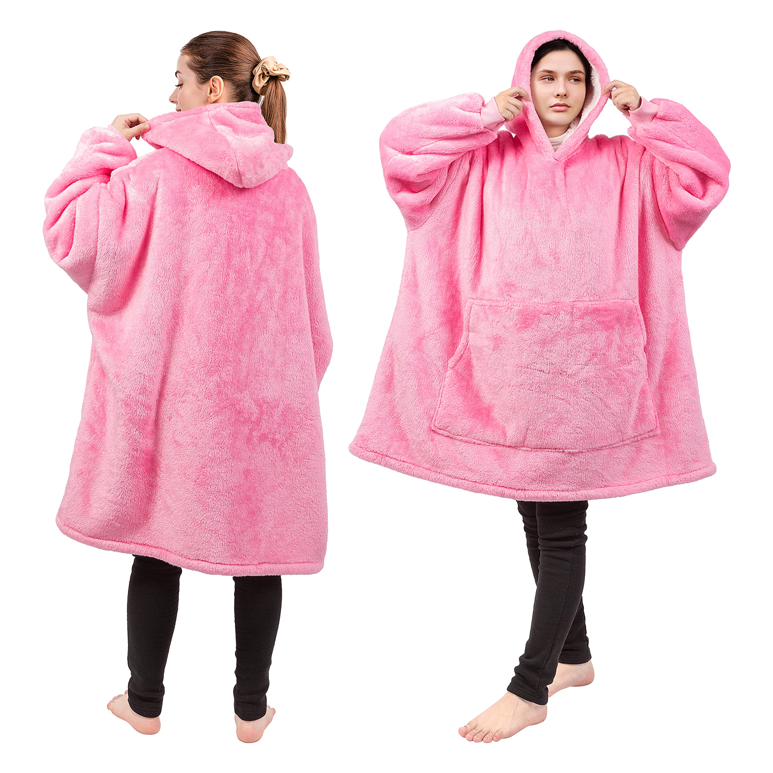 Albert Austin Fleece Hoodie Blanket | Comfy Adults Blanket With Hood | Super Soft Plush Hooded Blanket With Arms And Pocket | Oversized Warm Wearable Blanket For Women And Men (Pink)