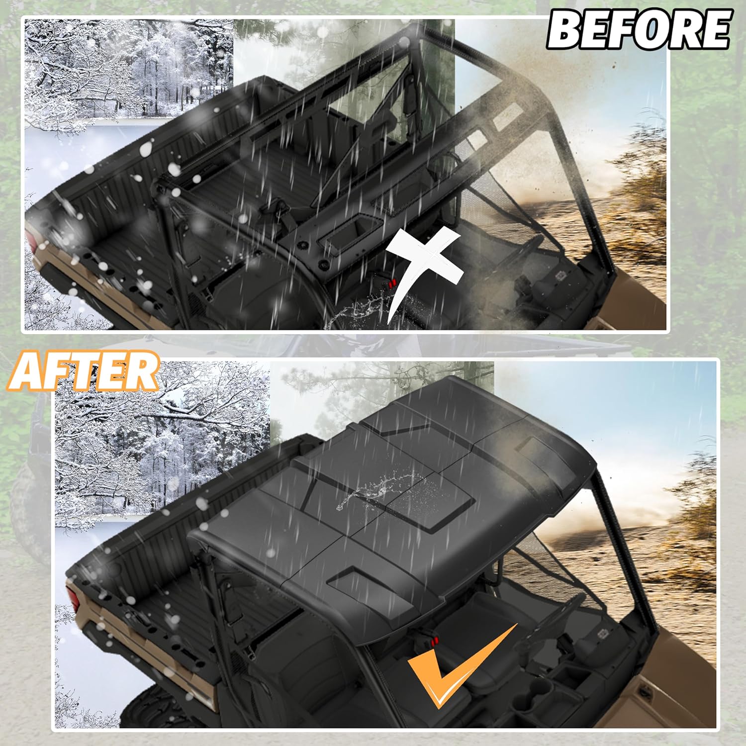 SAUTVS Sport Roof for Ranger XP 1000 900, Dustproof Resistant Hard Coat Poly Lock & Ride 2-Piece Combination Roof for Polaris Ranger 1000 900 XP 3 Seater 2013-2024 Accessories(2PCS, 2882911)