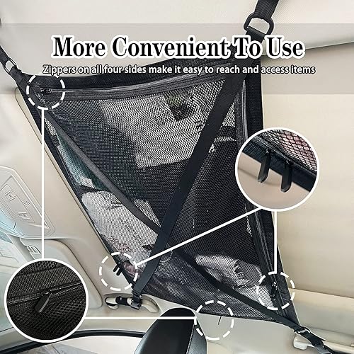 Miniatura 4 de Bolsillo de red de carga para el techo del automóvil, mejorado (no se atasca), red de almacenamiento de techo para automóvil, capacidad ajustable,