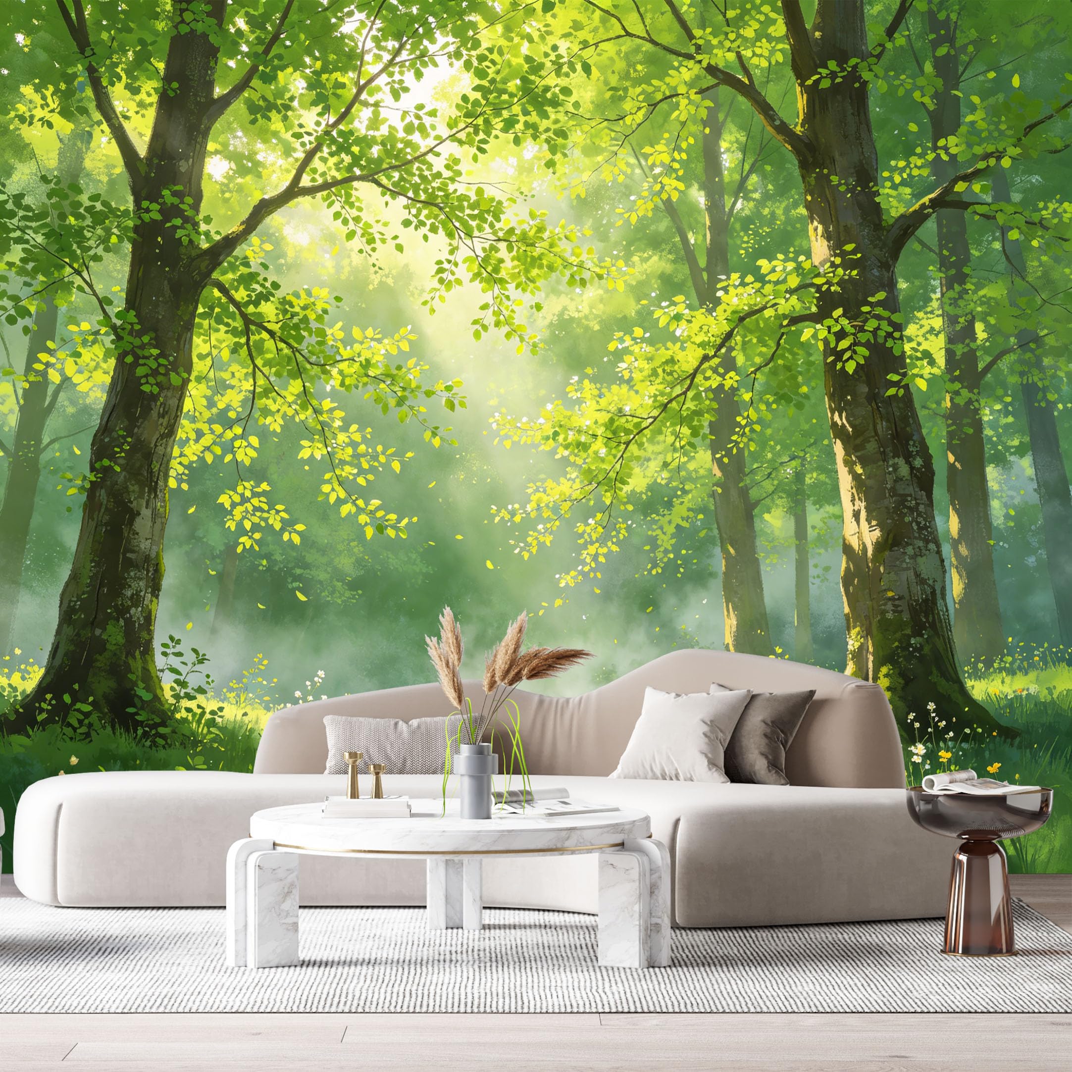 Custom Size Wall Murals Sunlit Forest Landscape Botanical Trees Pathway Misty Morning SelfAdhesive Wall Fabric Removable Large Wallpaper for Photo Living Room
