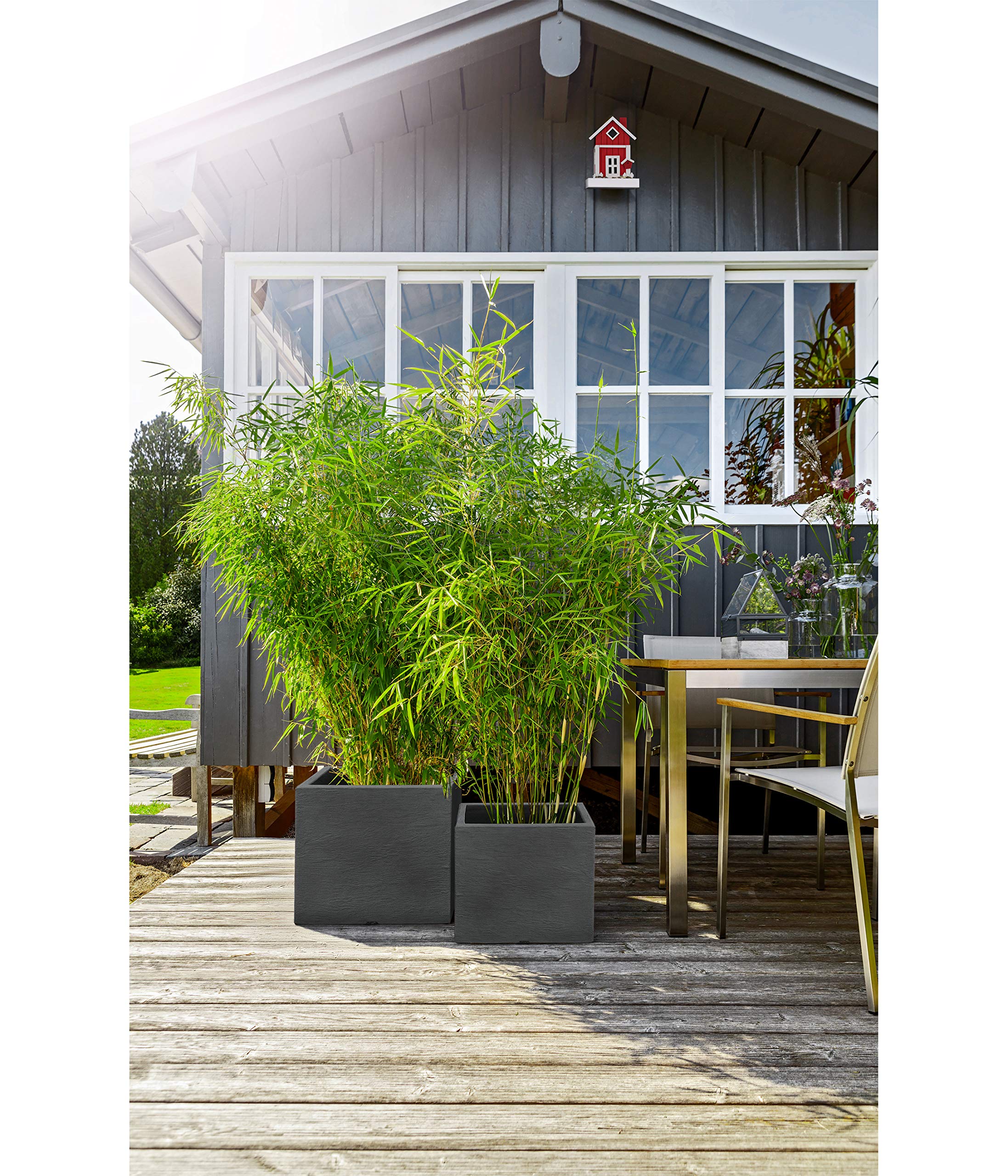 Dehner Pot de Fleurs Palermo Aspect Ardoise, env. 30 x 30 x 26 cm, Plastique, Gris