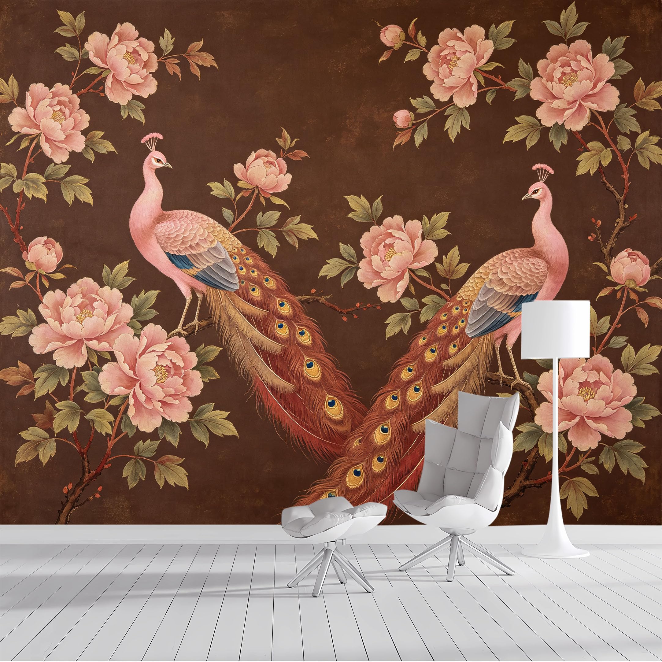 Yzpallescene Bh260711003 Custom Size Wall Mural Vintage Peacock Floral Oil Painting Selfadhesive Wall Fabric Removable Peel And Stick Wallpaper Wall Decor For Living Room Bedroom Bathroom