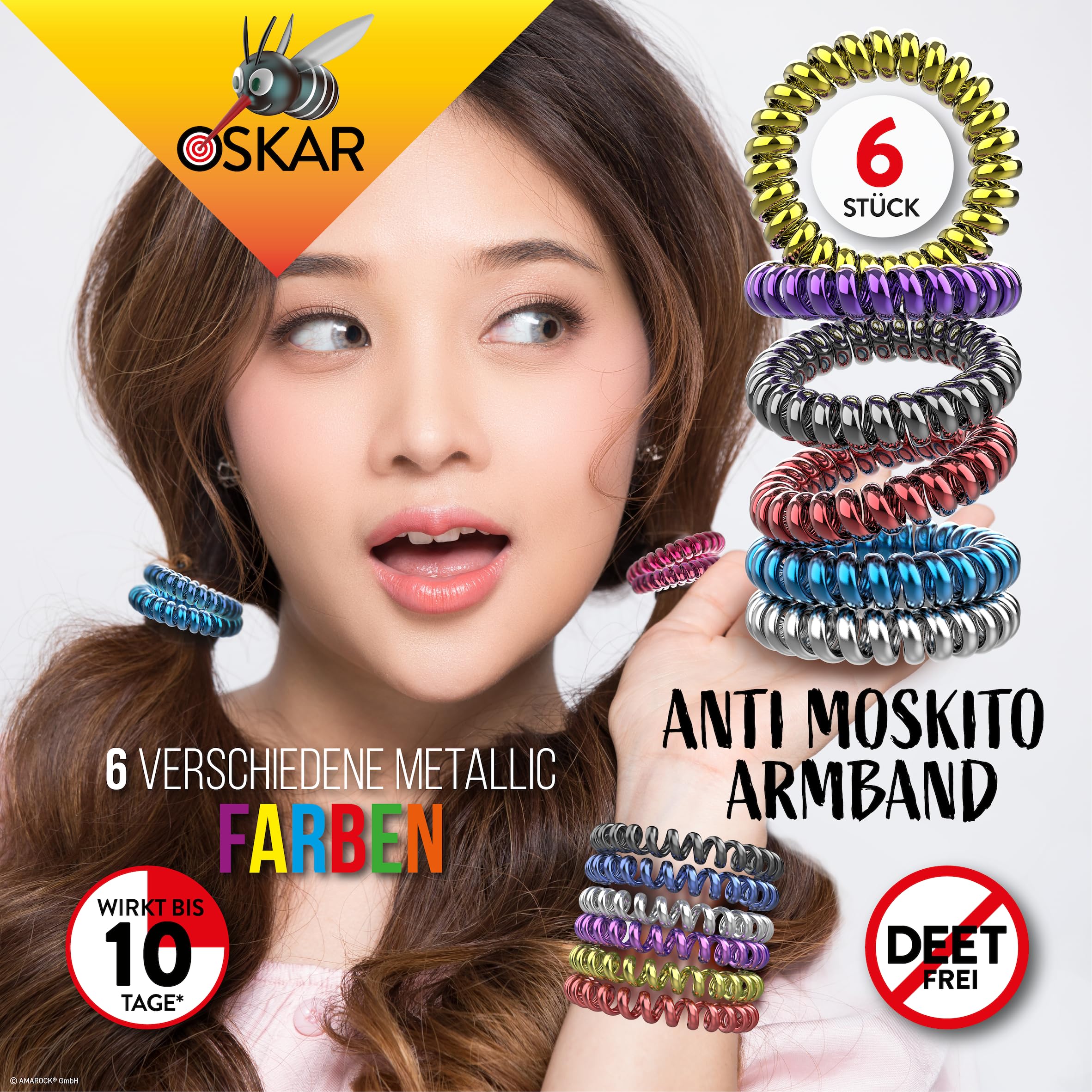 OSKAR Mückenschutz Armband, 6 Stück zur Mückenabwehr - Metallic - Für Kinder + Erwachsene | Anti Mücken Armband, extrem effektiver Mückenschutz | Für Camping, Urlaub, Reisen & Festival