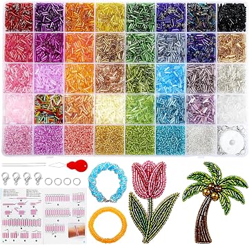 10500pcs Embroidery Glass Tube Seed Beads Kit, 39 Colors Beads for Crafts