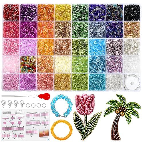 10500pcs Embroidery Glass Tube Seed Beads Kit, 39 Colors Beads
