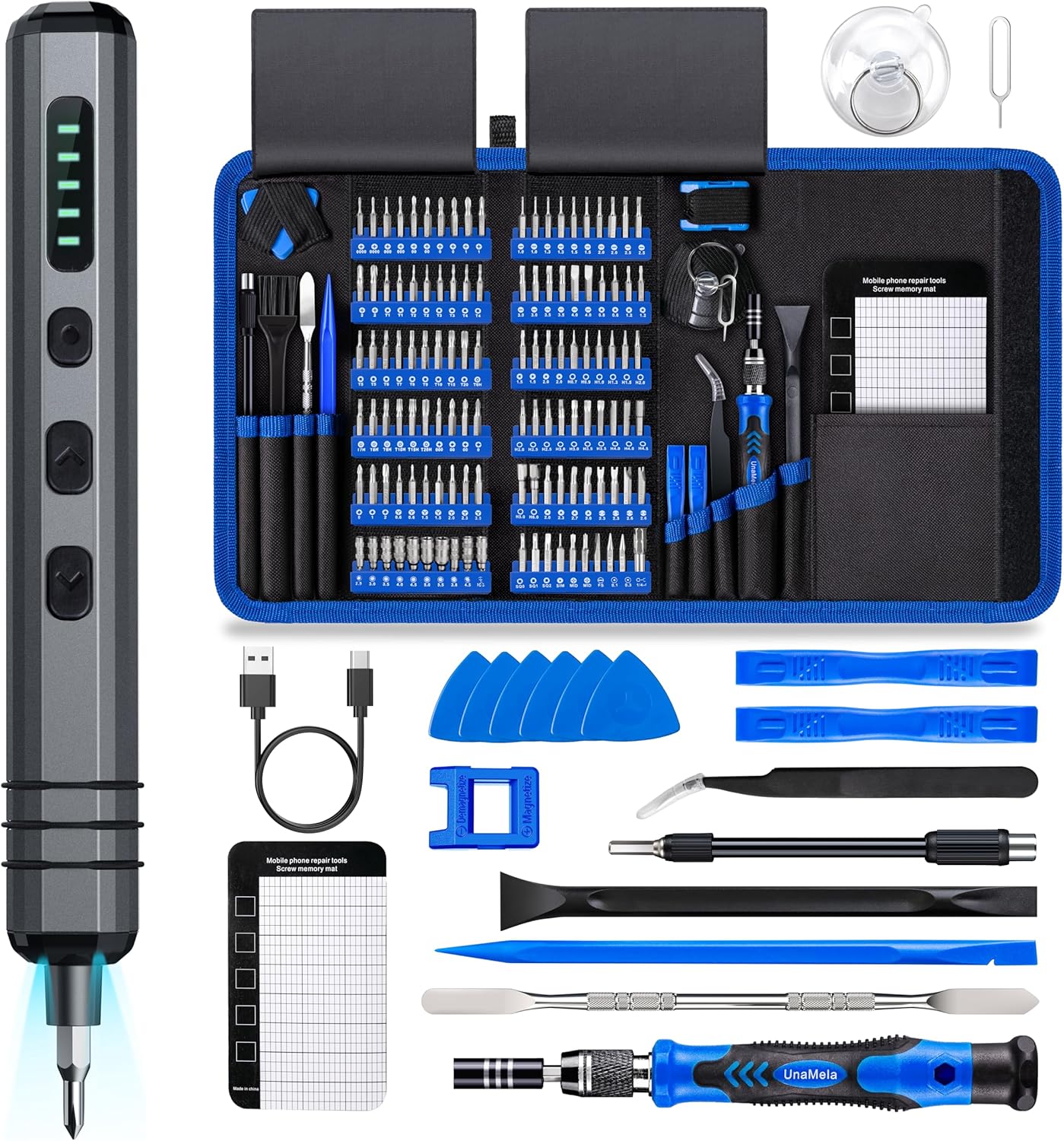 Mini Electric Screwdriver Set 140-IN-1: UnaMela Small Electric Screwdriver Cordless - 120 Precision Bits
