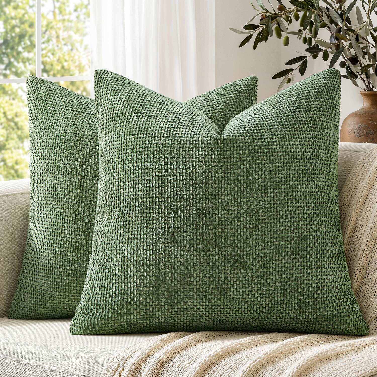 EMEMA Kissenbezug 40x40 Kissen Matcha Grün Chenille Sofakissen Dekokissen