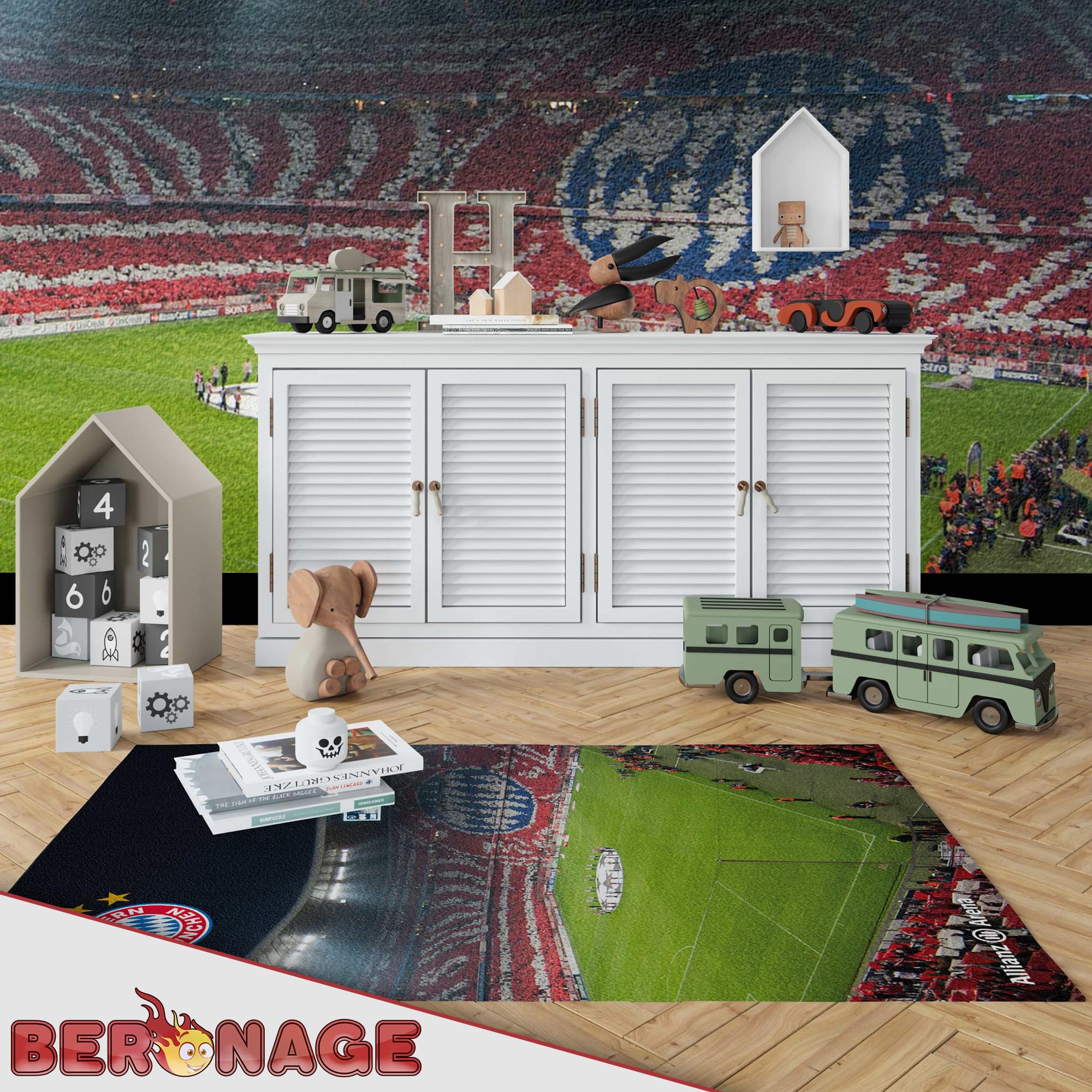 FC Bayern München Teppich Allianz Arena 100 x 130cm rutschhemmend lärmhemmend Kinder-Vorleger Läufer Fußball FCB Deutscher Rekord-Meister Mia san Mia Champions Leage Bundesliga
