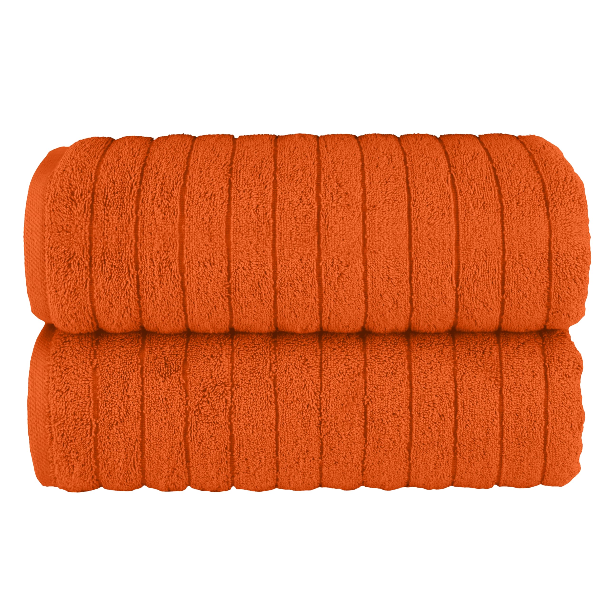 Elegant Comfort 100% Turkish Cotton Corduroy Ribbed Luxury Soft 2 Pack Bath Towels 27 x 54 Inch - Ultra Plush, Absorbent, Quick Dry, Hotel Spa Quality Towels for Bathroom Essentials, Orange