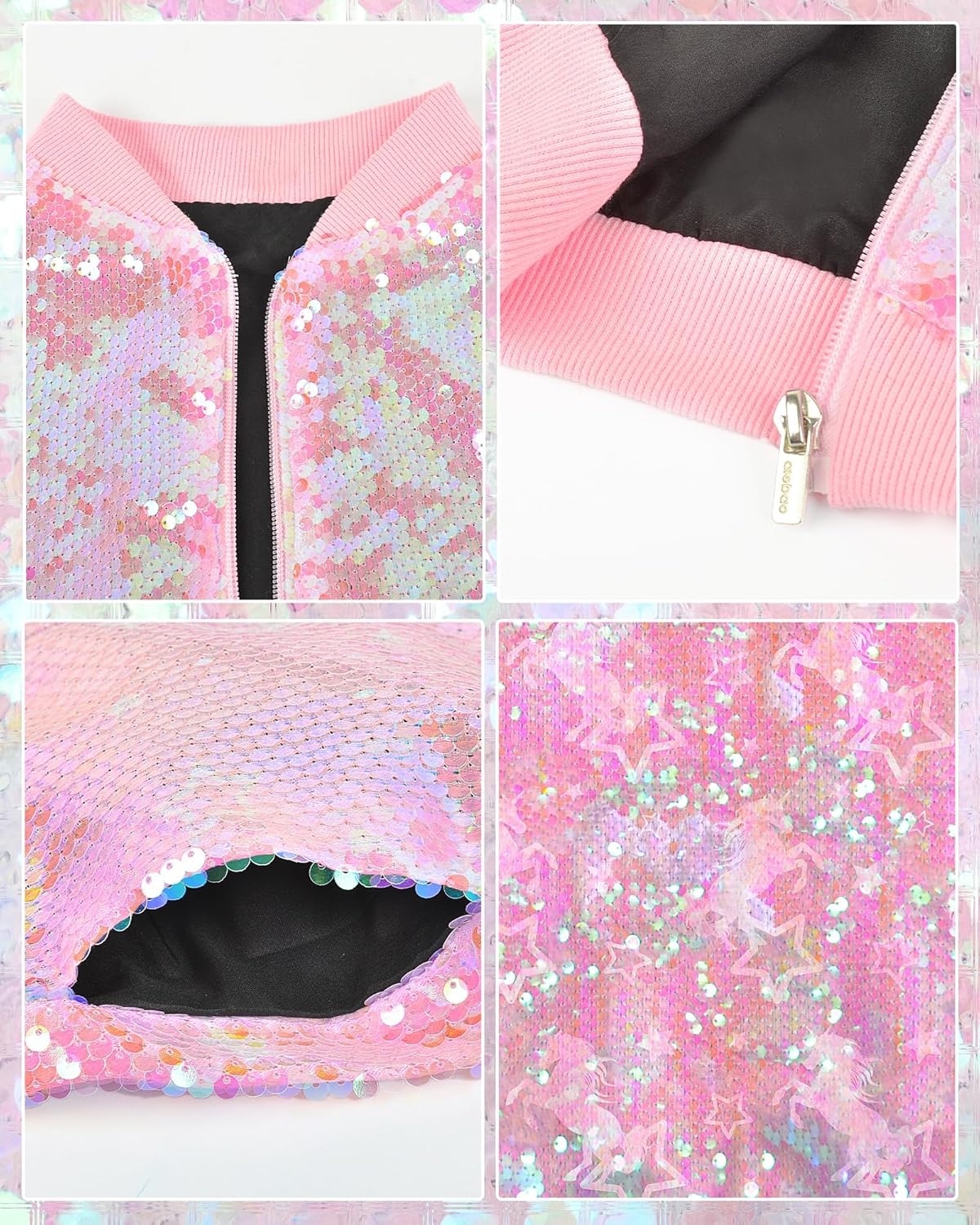 Girls Sequin Jacket Kids Sparkle Bomber Coats Glitter Zip Up Long Sleeve Jackets Outwear with Pockets 4-9Y - Image 5