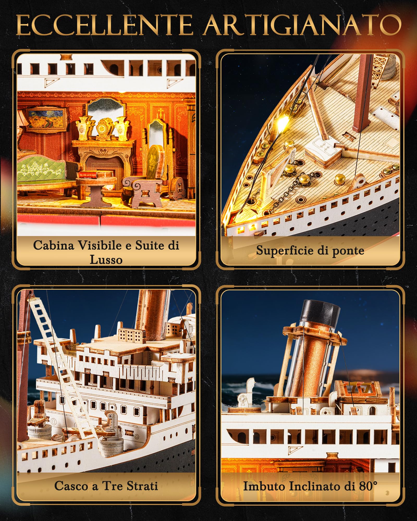 Rolife Puzzle 3D in Legno Modello di Nave Titanic - Kit di Costruzione a Incastro da 433 Pezzi, Decorazione per la Casa da Collezione, Artigiani e Appassionati di Storia
