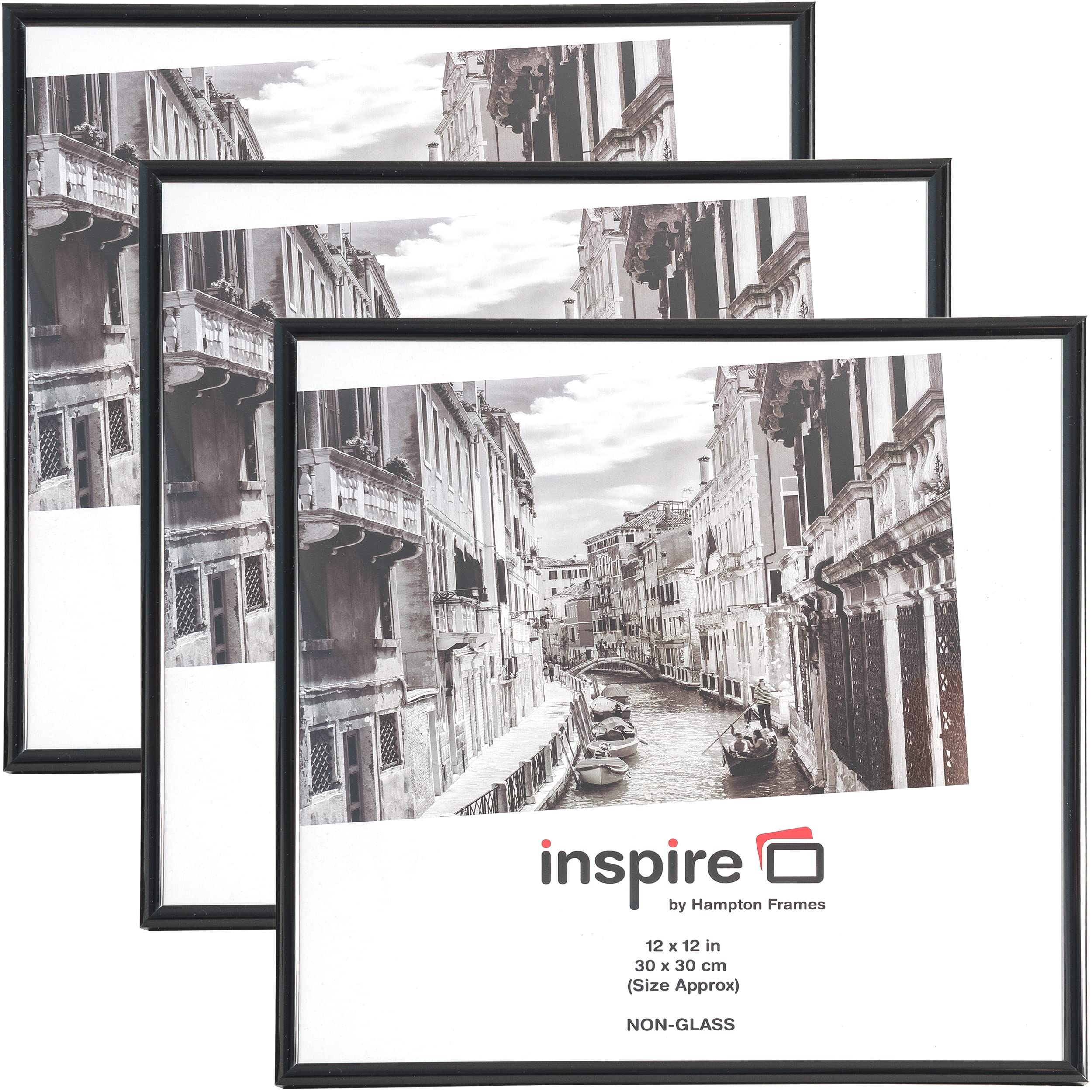 Hampton Frames Black Backloader 12X12 (30X30cm) Picture Poster Photo Certificate Display Frame - 3 Pack Acrylic (Non-Glass) Front Blr1212bkpx-3Pk