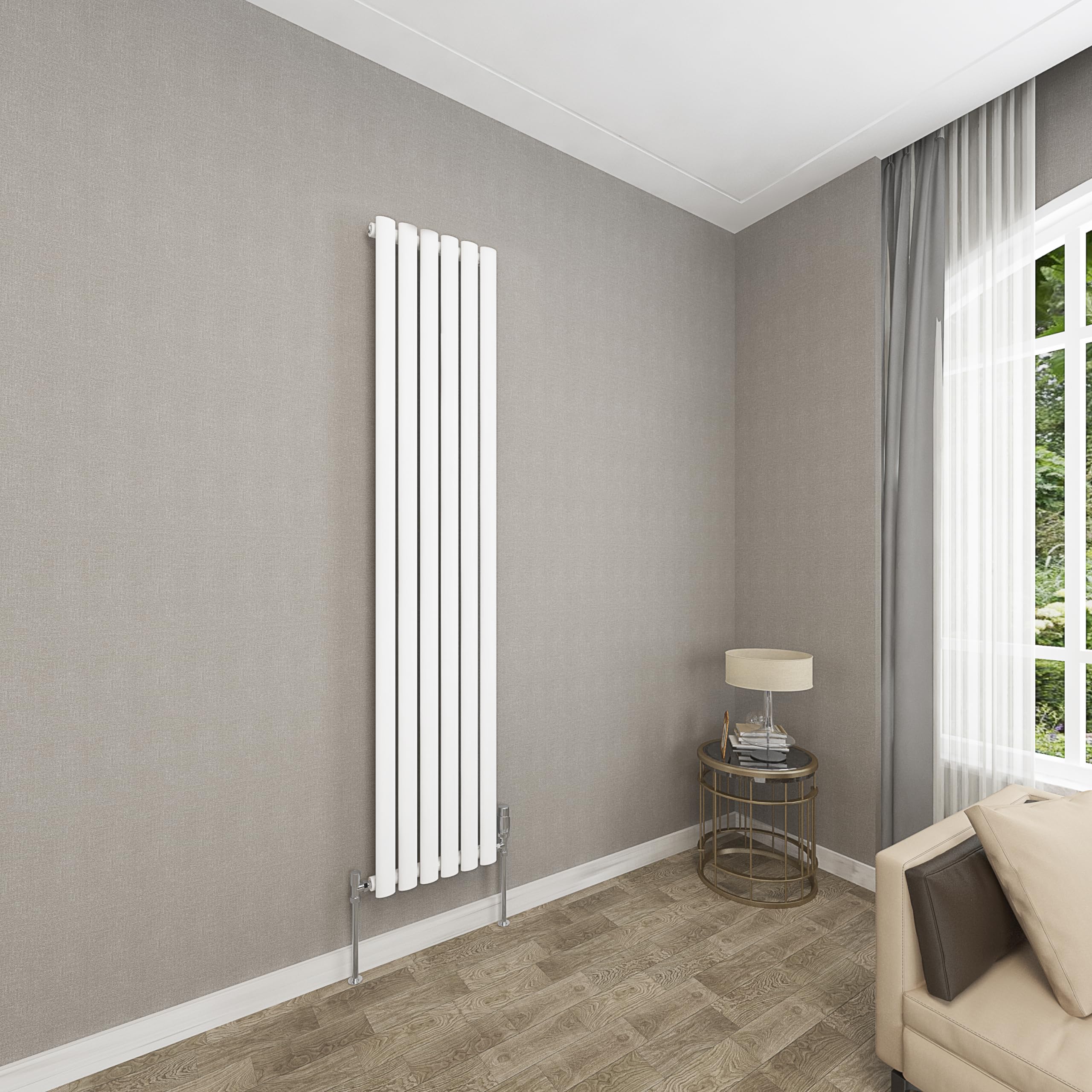 Sky bathroom | 1800x354mm - Modern White Vertical Single Panel Oval Column Radiator Central Heating Designer Radiator