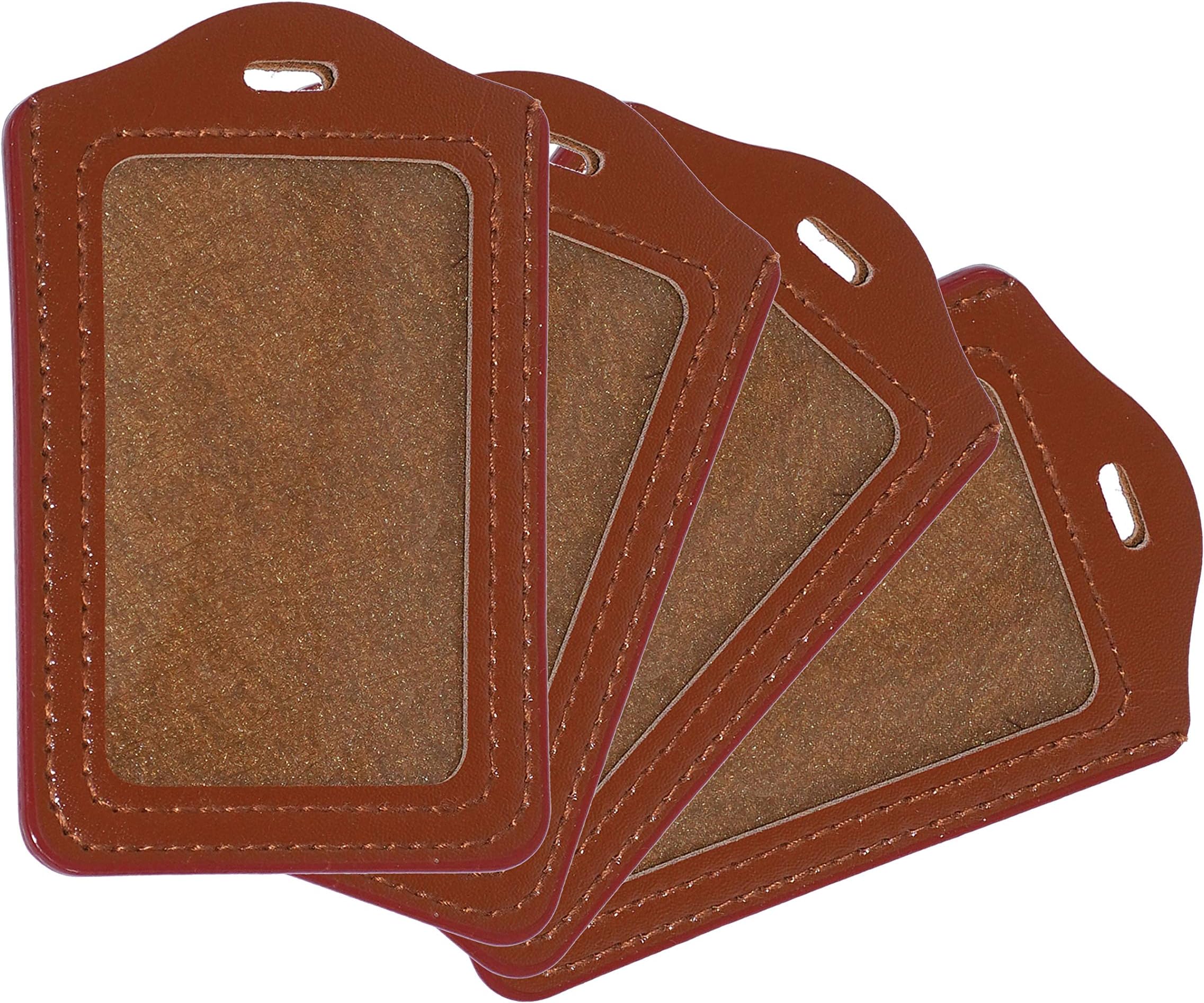 TULMAN 4 Pack PU Leather ID Badge Holder Vertical ID Card Holder – Brown – 11 x 7 cm