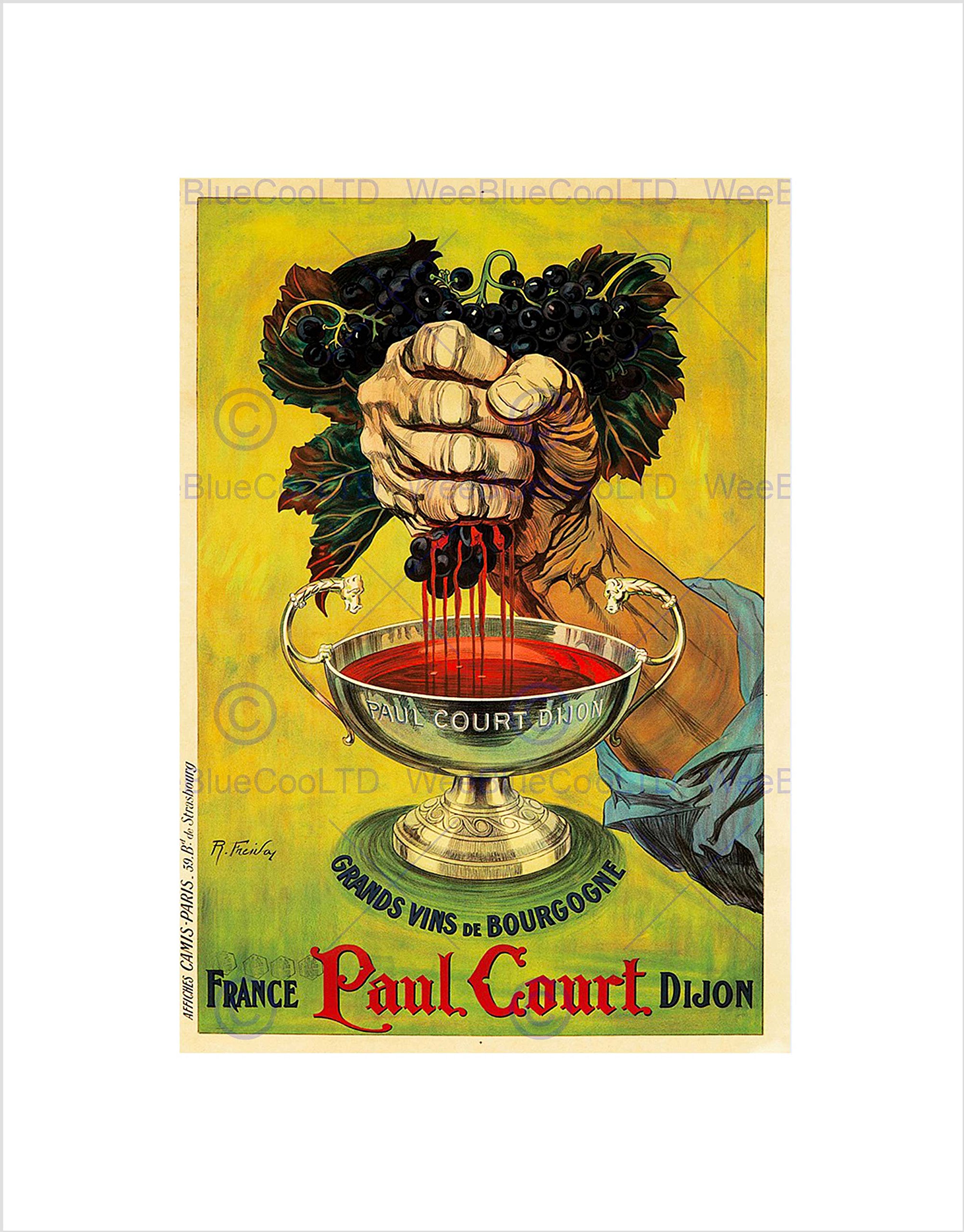 Wee Blue Coo Ad Drink Alcohol Wine Paul Court Dijon France Grape Wall Art Print