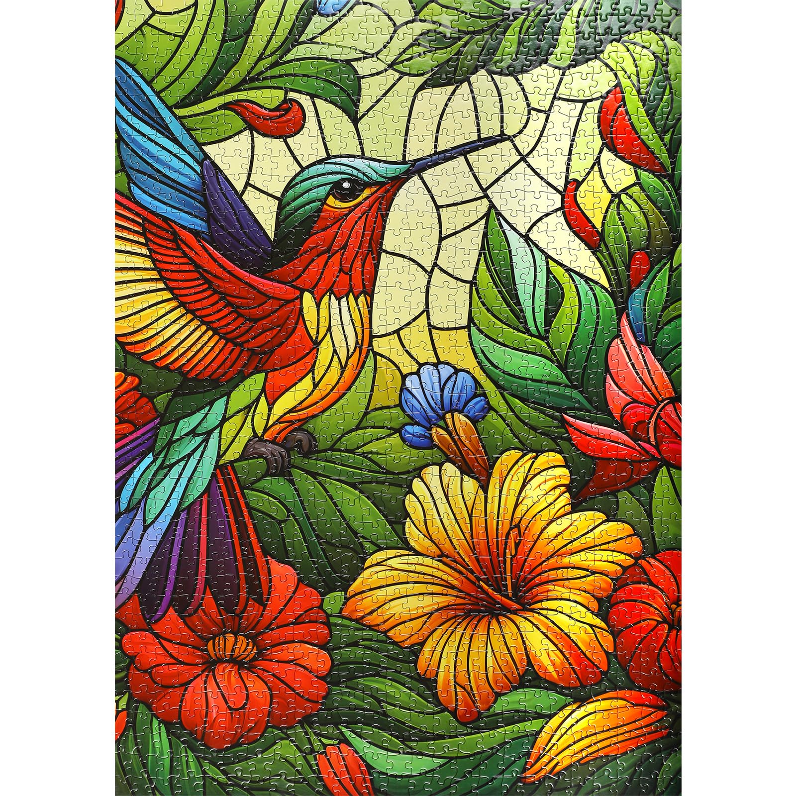 Sutinban 1000 Piece Jigsaw Puzzles for Adults Stained Glass Hummingbird with Floral Pearl Pattern Jigsaw Puzzles For Adults Art Puzzle for Home Decor Gifts - Image 2