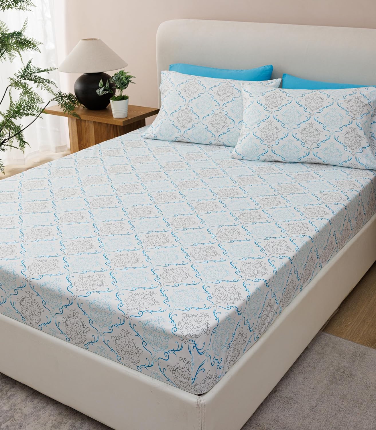 Queen Size Bed Sheets Set Deep Pockets - 6PC Floral Ultra Soft Microfiber Bed Sheets - Easy to Clean, 90 Thread Count Sheets Includes 1 Fitted, 1 Flat, 2 Pillowcases (Turquoise Medallion) - Image 2