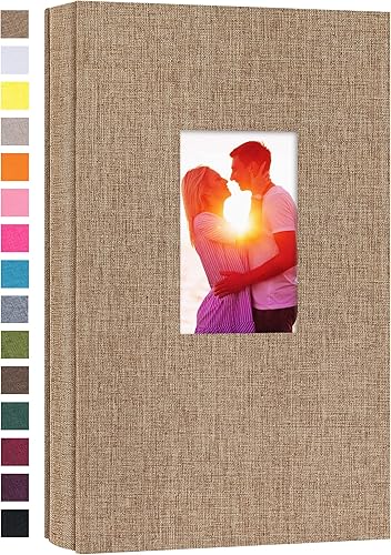 Miniatura 10 de potricher Álbum de fotos para 4 x 6, 300 fotos, cubierta de lino, libro de fotos para familia, boda, aniversario, bebé (naranja, 300 bolsillos)