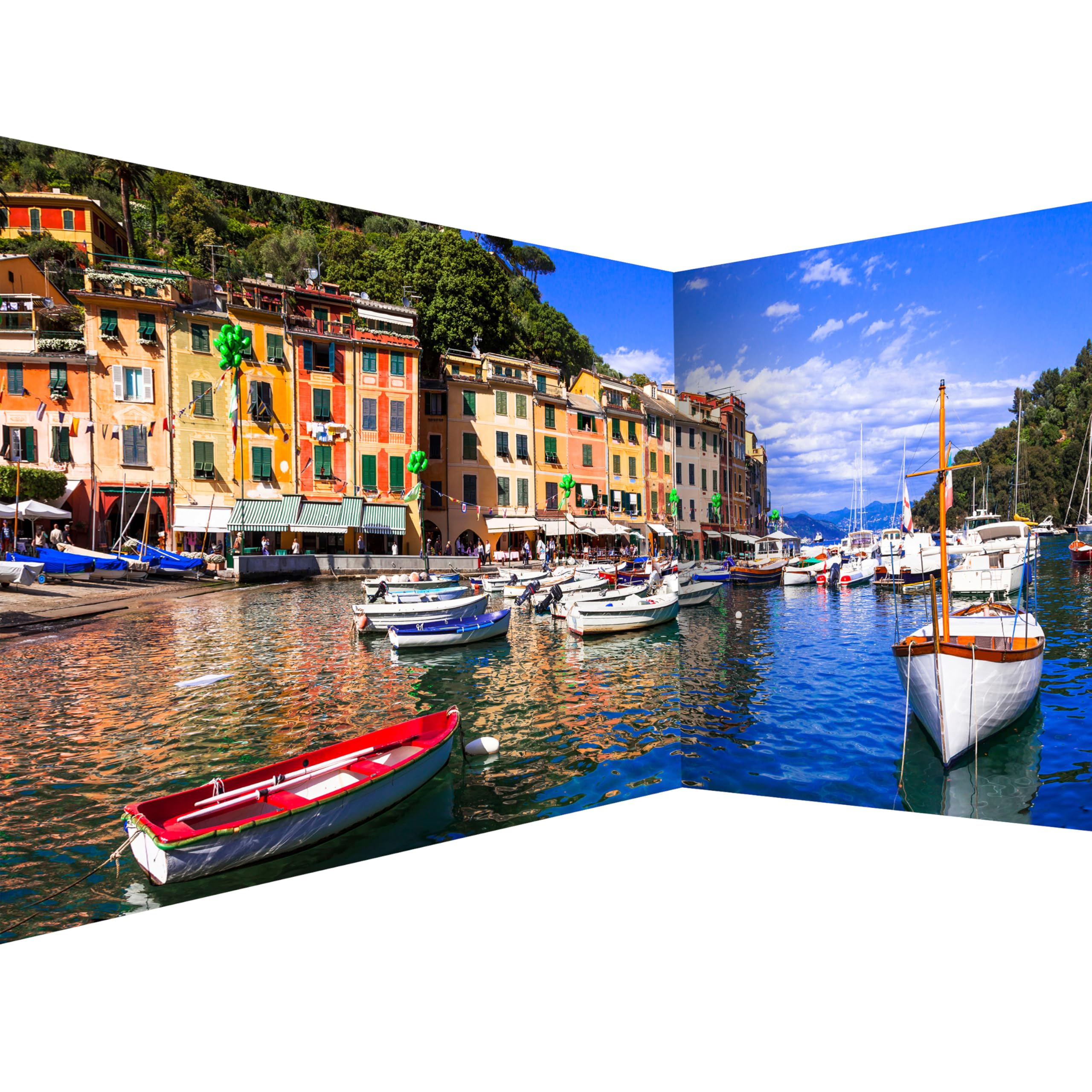 murando - Photo Wallpaper Architecture 539x250 cm / 212" x 98" - Peel and Stick Self-Adhesive Corner Foil Print Wall Mural Wallpaper City Lake Home Like Painted Boat Orange Clouds d-B-0297-a-a — image 1